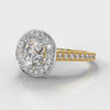 Pavé Round Brilliant Diamond Halo Engagement Ring - Two Tone Yellow Gold