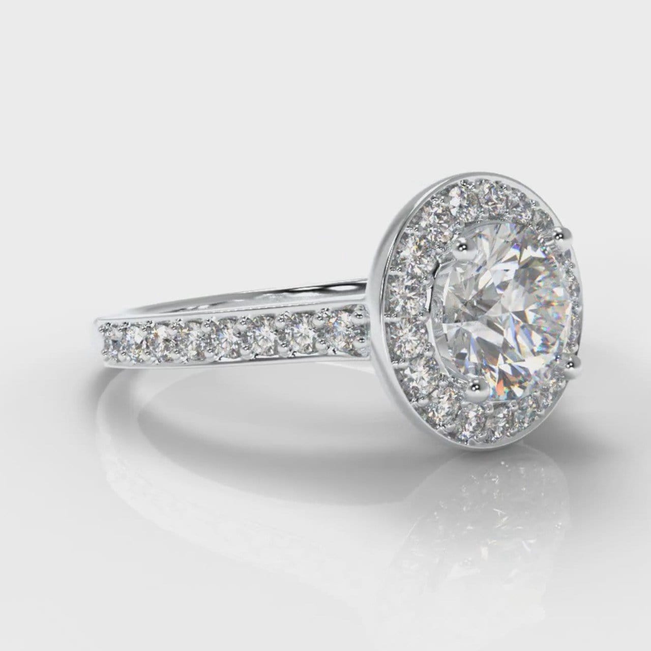 Pavé Round Brilliant Diamond Halo Engagement Ring