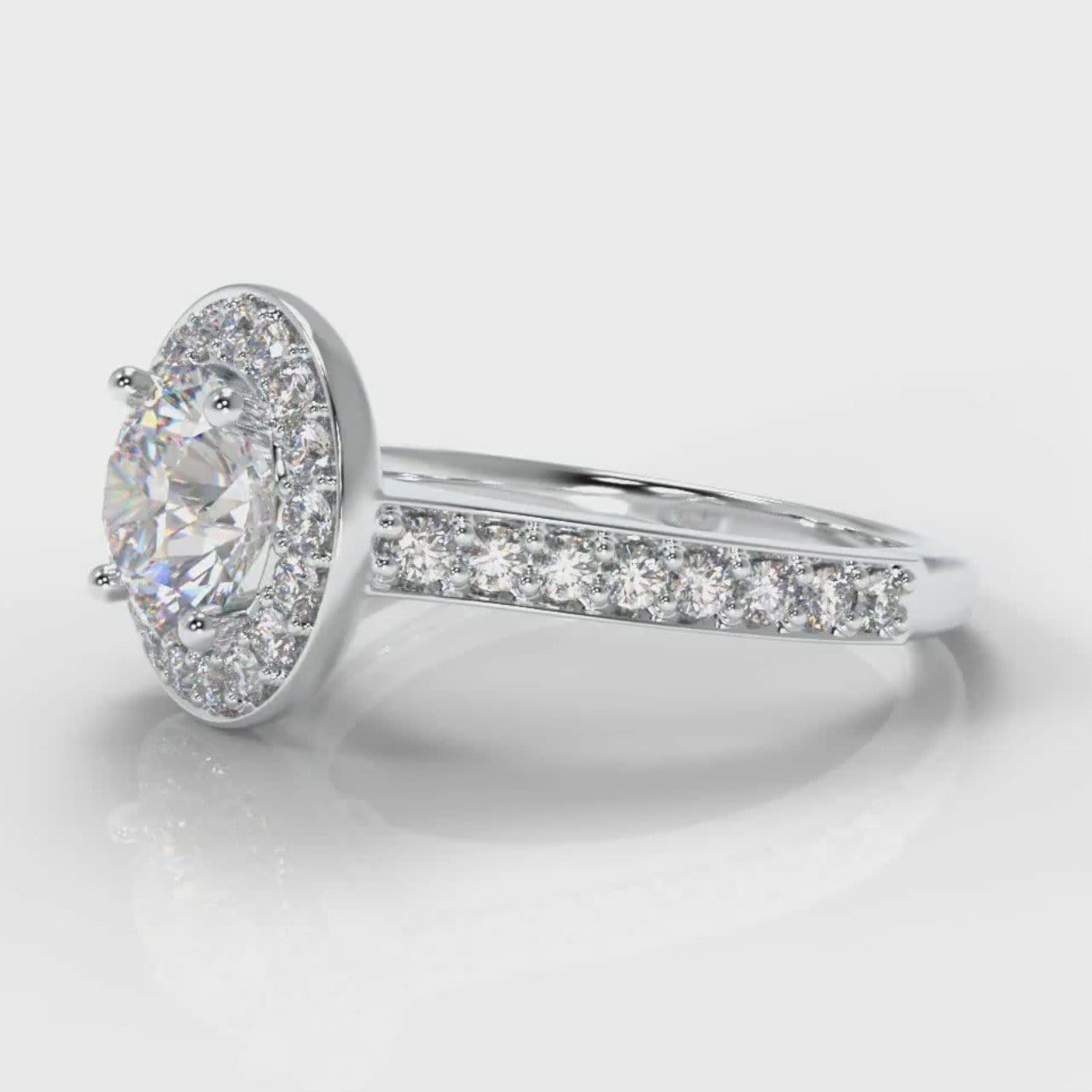 Pavé Round Brilliant Diamond Halo Engagement Ring