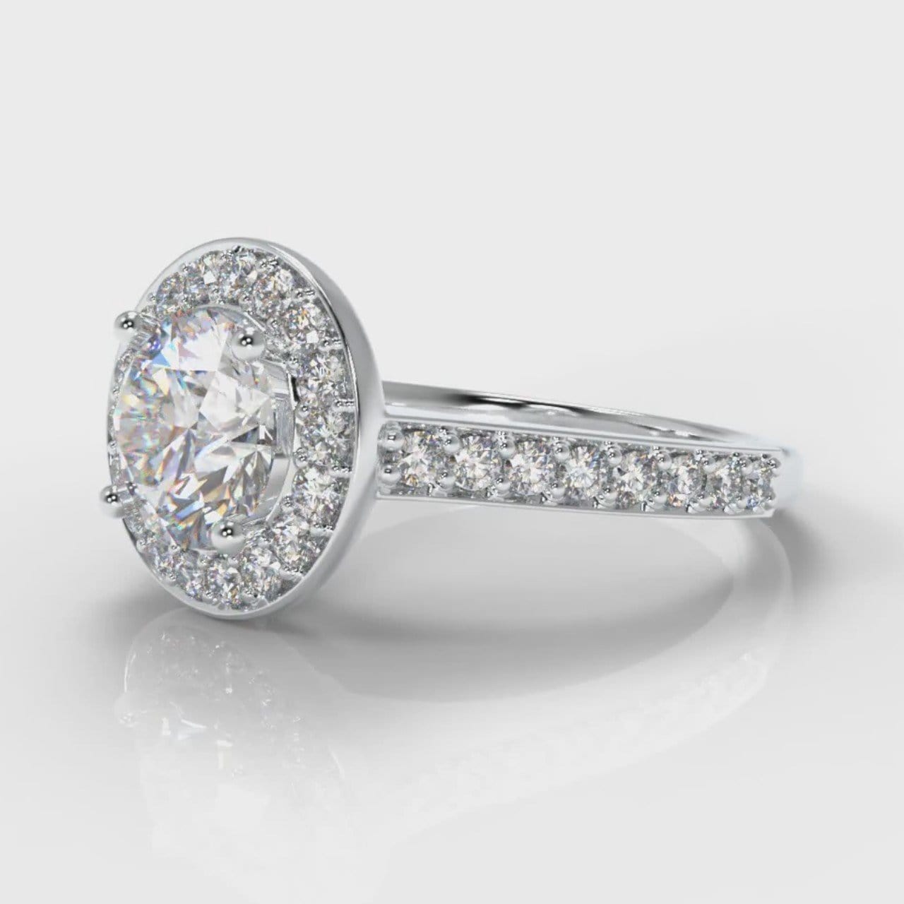 Pavé Round Brilliant Diamond Halo Engagement Ring