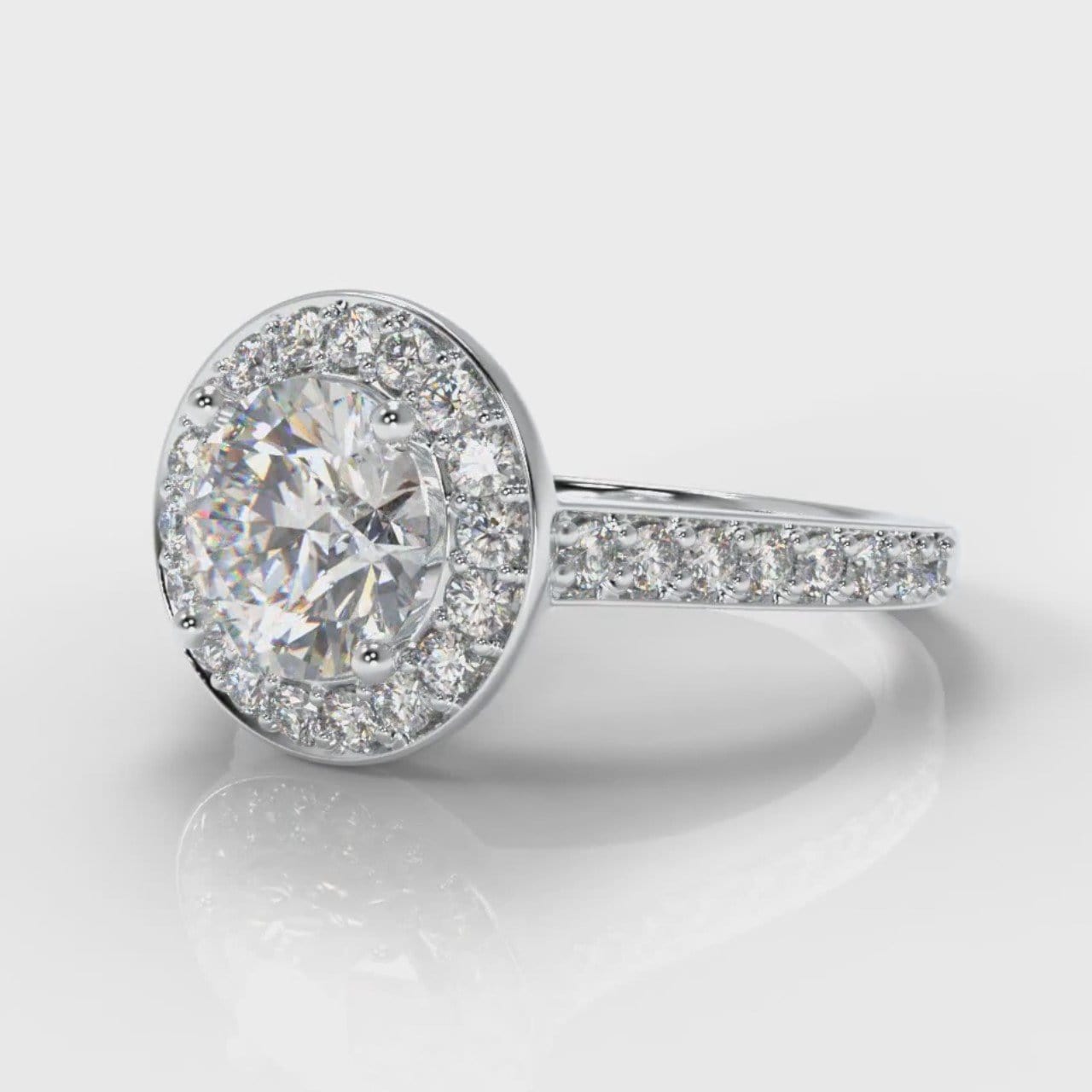 Pavé Round Brilliant Diamond Halo Engagement Ring