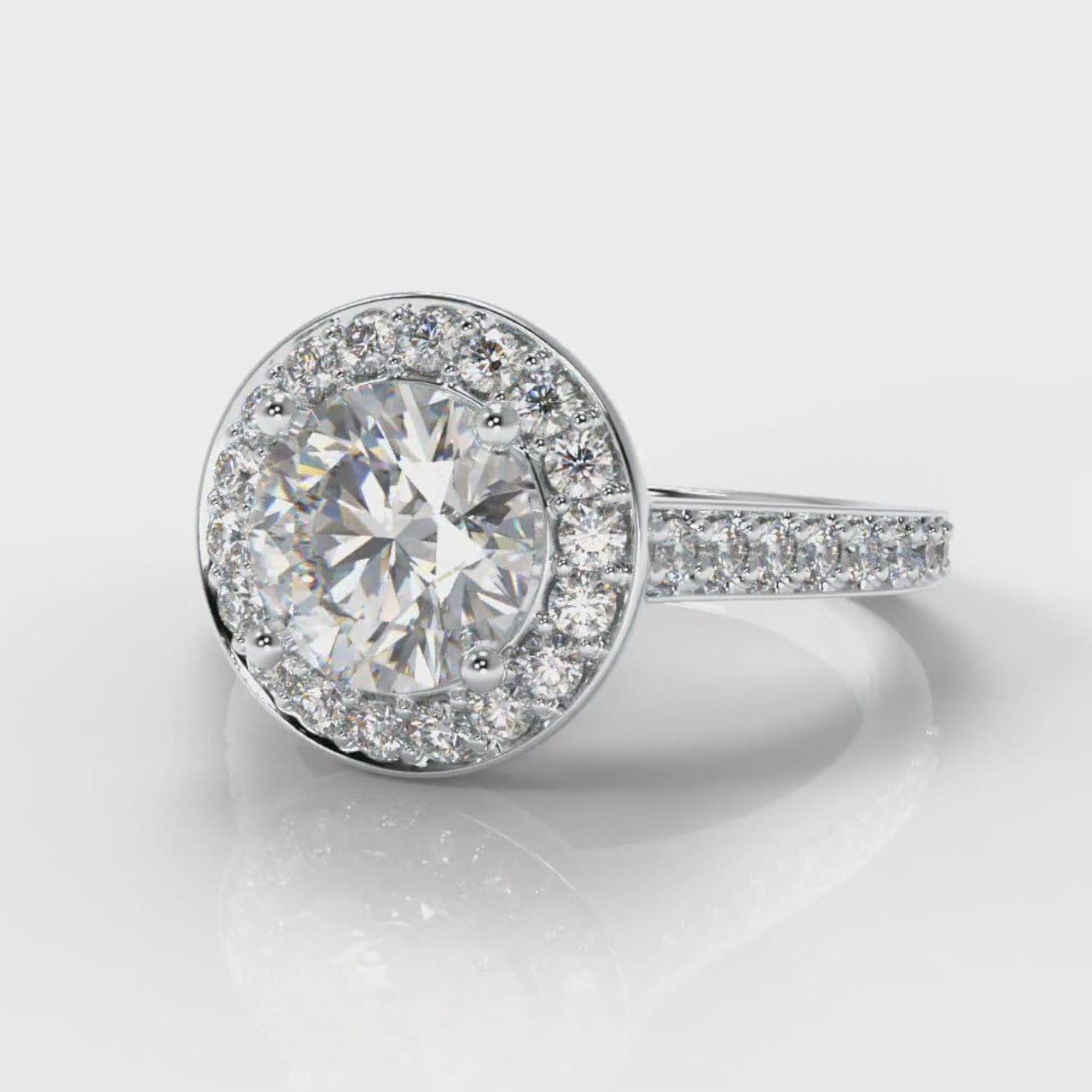 Pavé Round Brilliant Diamond Halo Engagement Ring