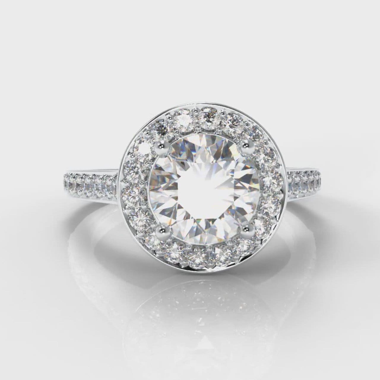 Pavé Round Brilliant Diamond Halo Engagement Ring
