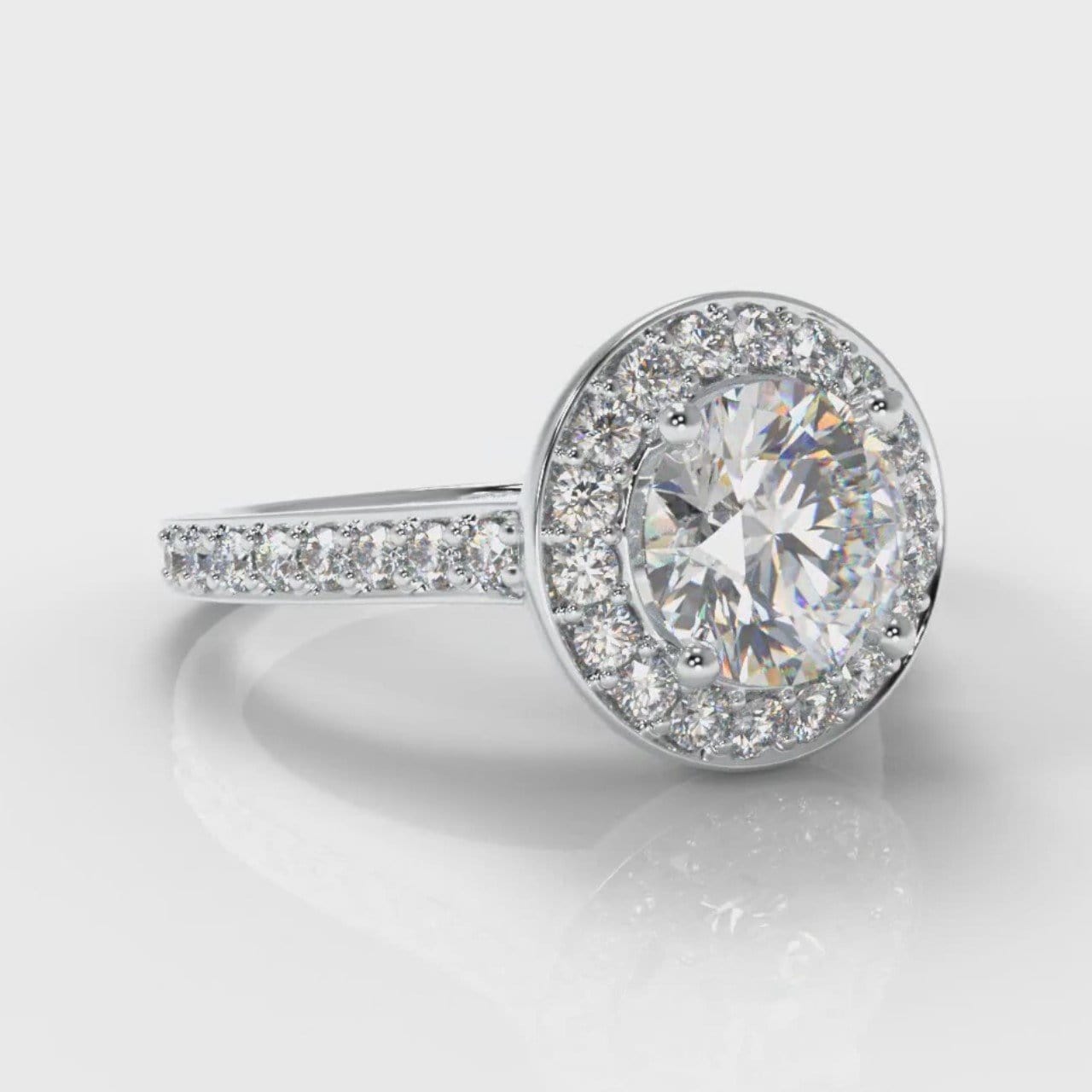 Pavé Round Brilliant Diamond Halo Engagement Ring