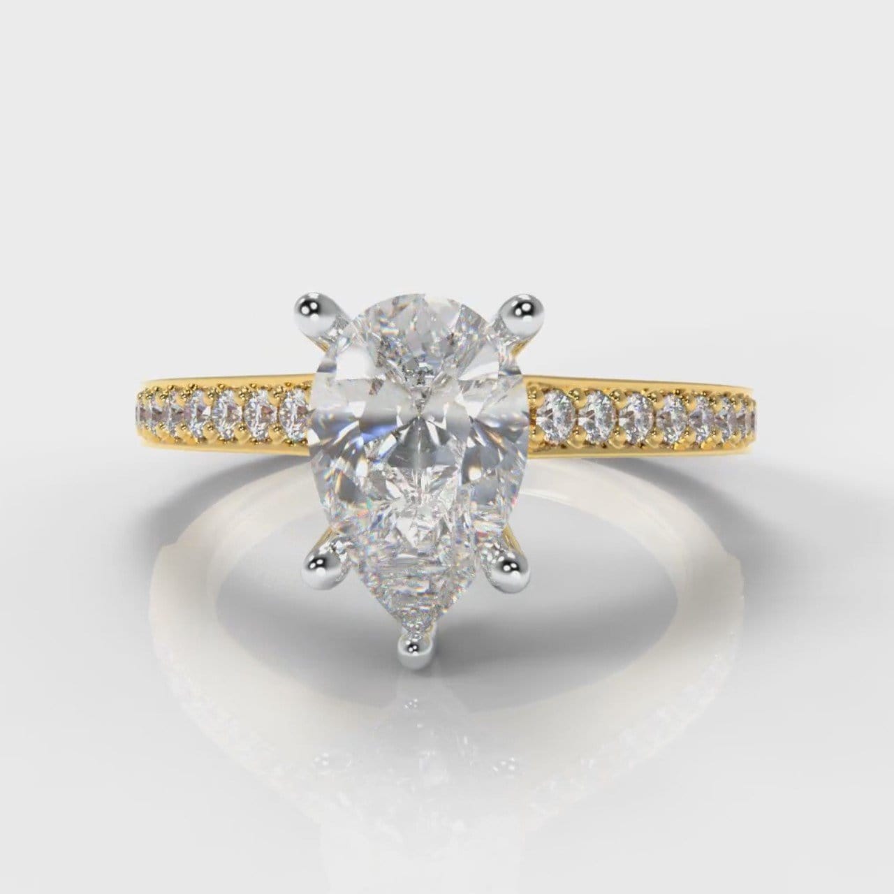 Pavé Pear Diamond Engagement Ring - Yellow Gold