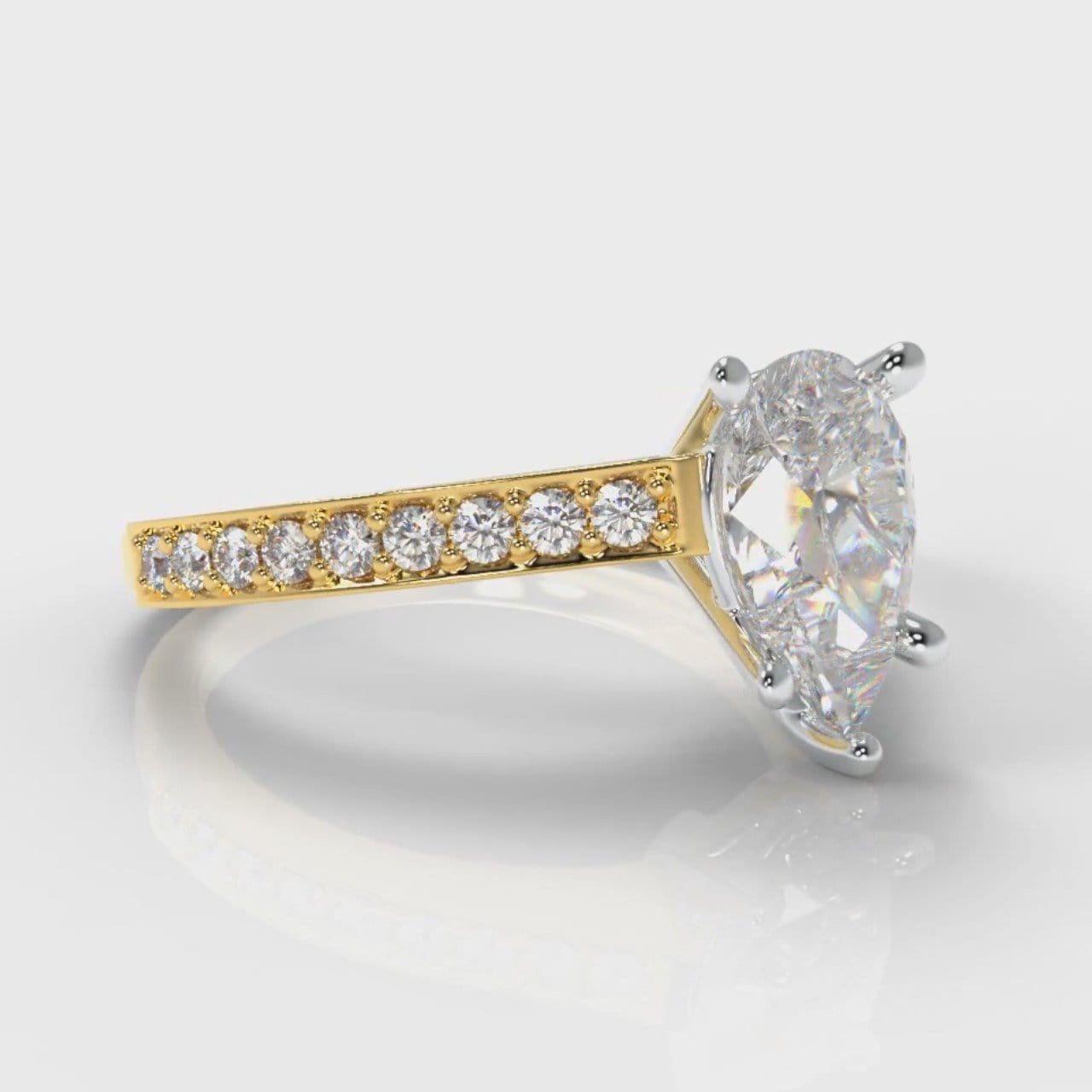 Pavé Pear Diamond Engagement Ring - Yellow Gold