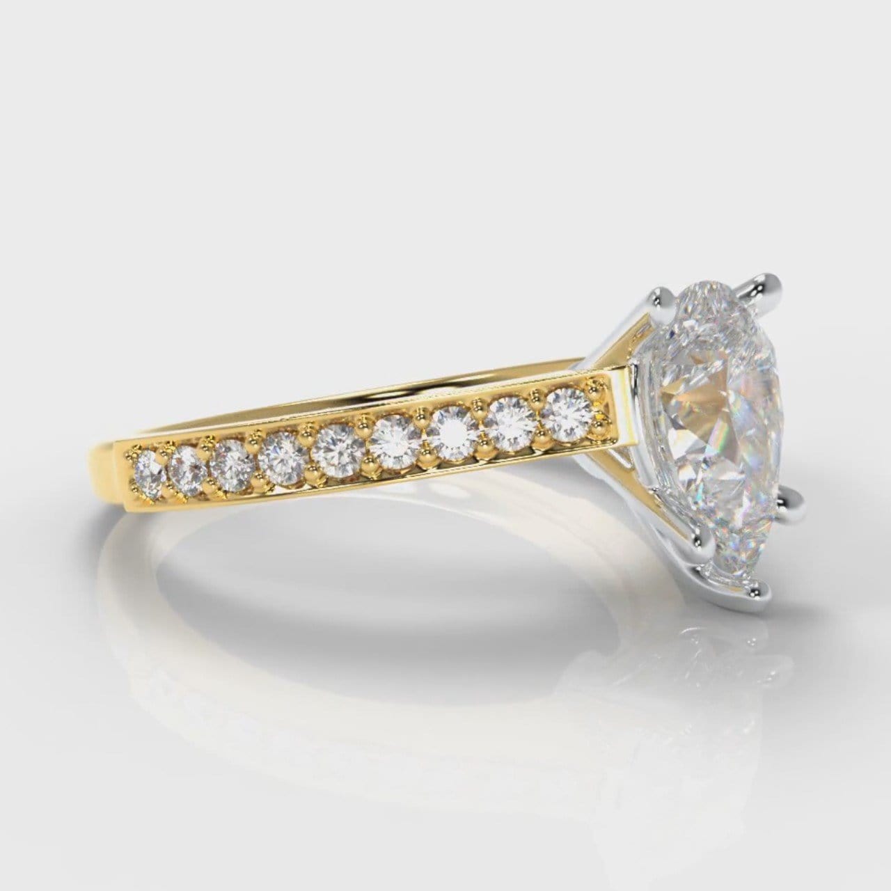 Pavé Pear Diamond Engagement Ring - Yellow Gold