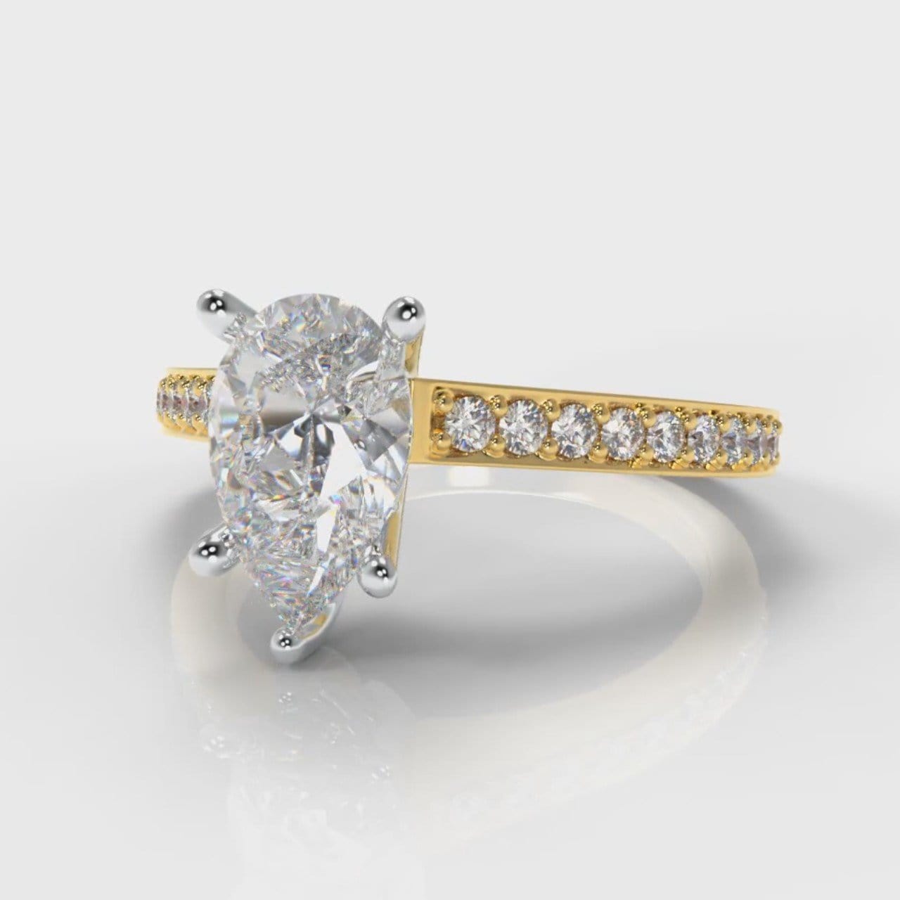 Pavé Pear Diamond Engagement Ring - Yellow Gold