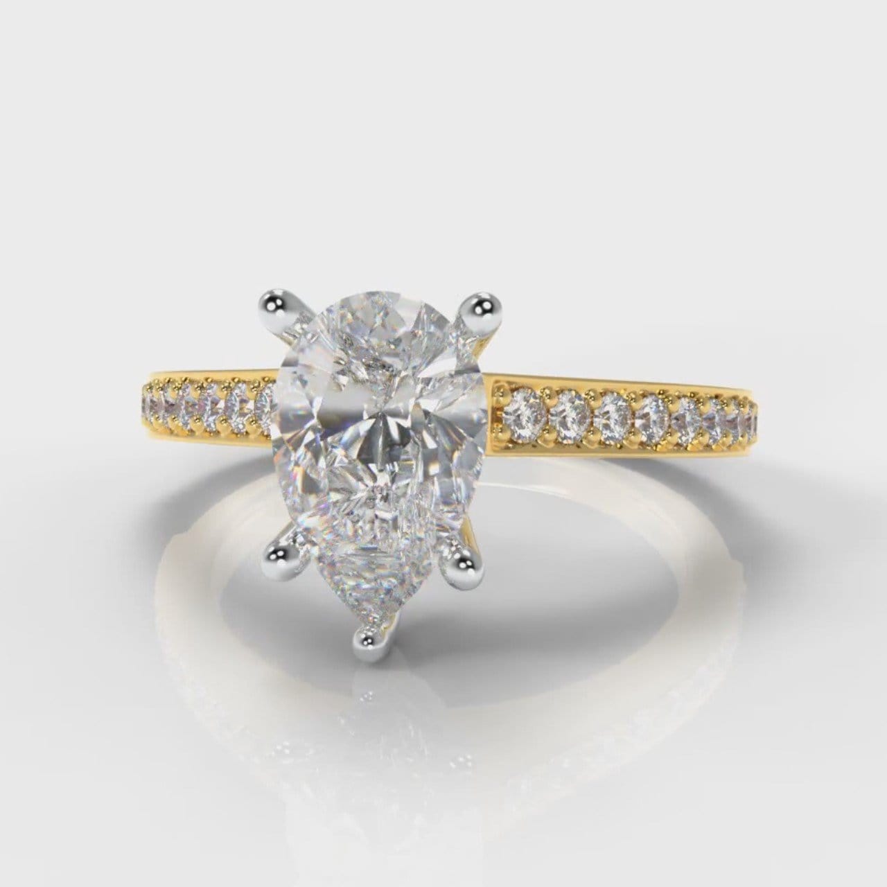 Pavé Pear Diamond Engagement Ring - Yellow Gold