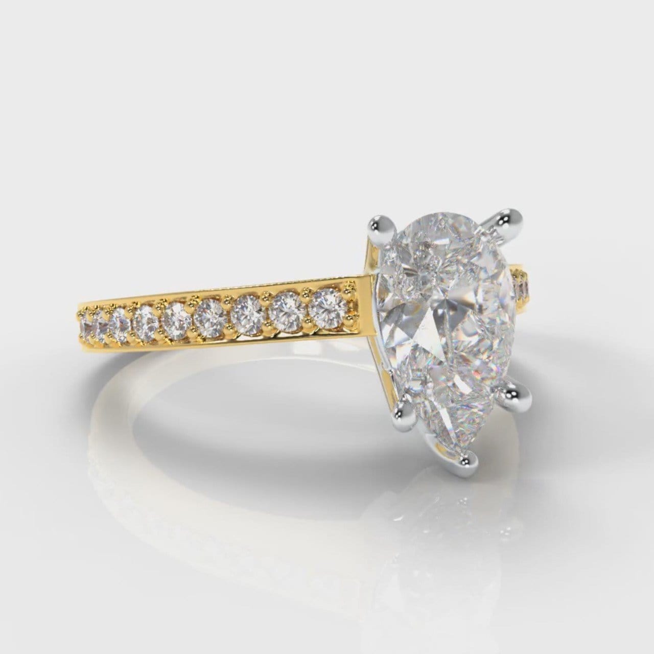Pavé Pear Diamond Engagement Ring - Yellow Gold