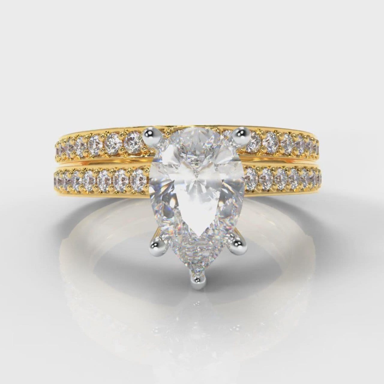 Pavé Pear Diamond Bridal Set - Yellow Gold