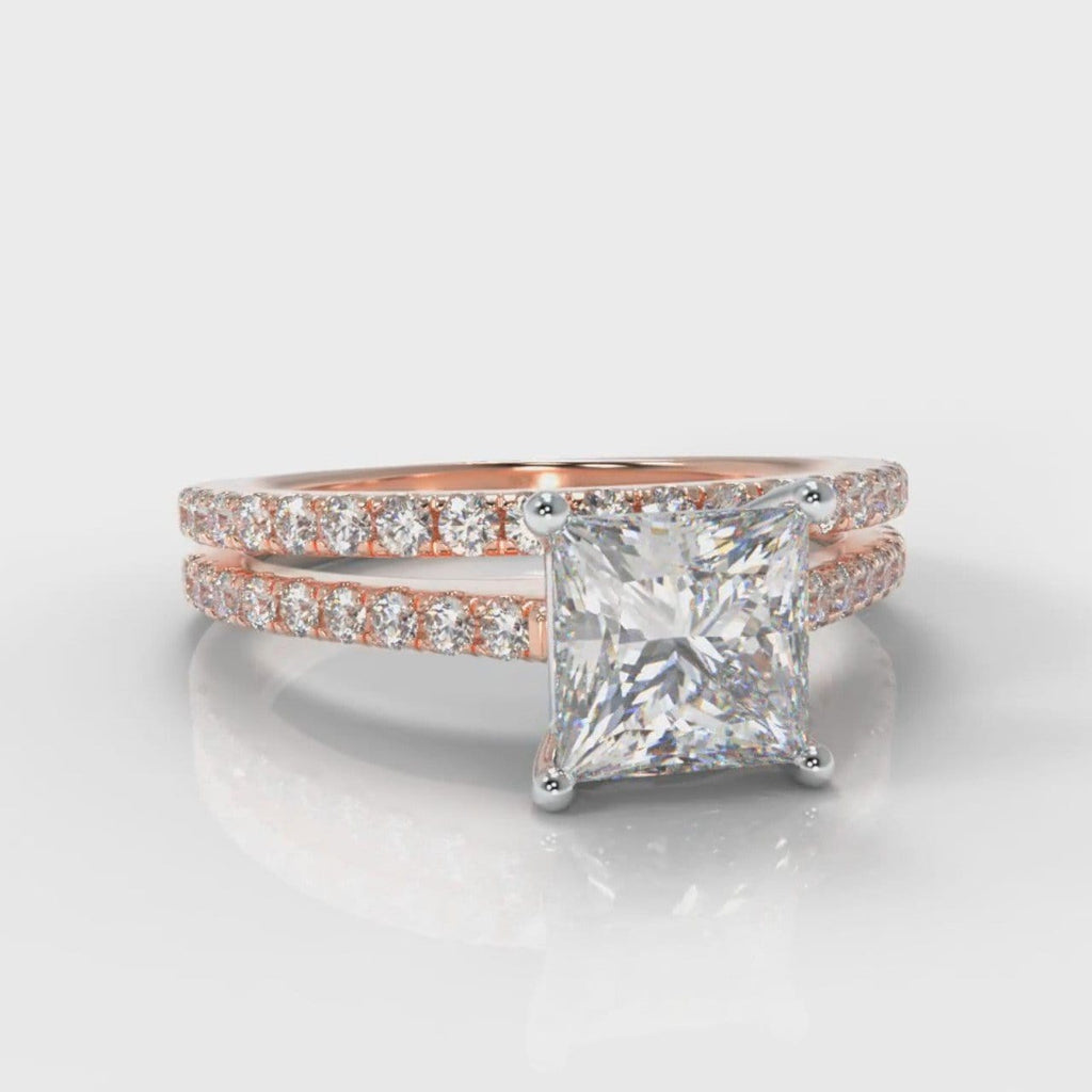 Petite Micropavé Princess Cut Diamond Bridal Set - Rose Gold