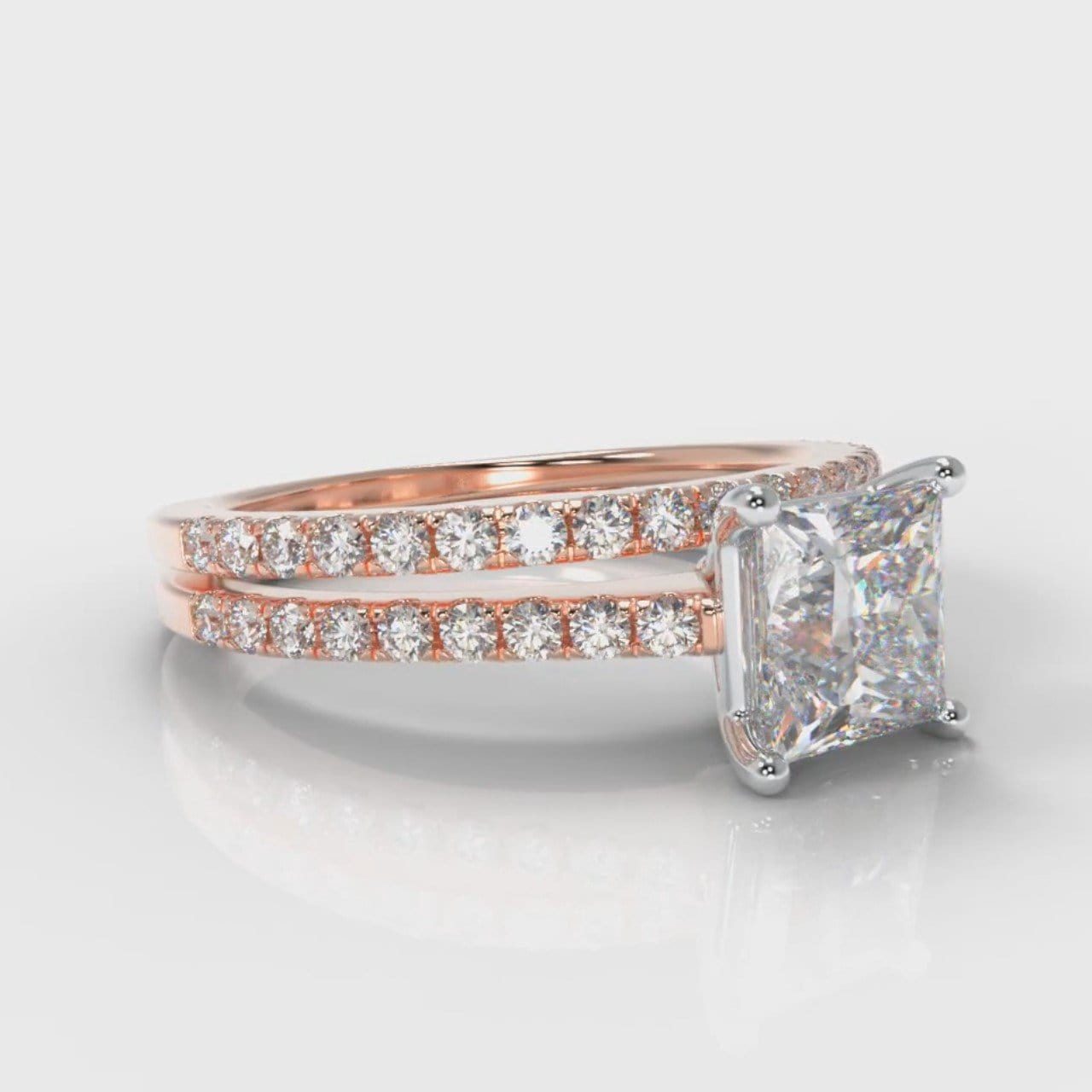 Petite Micropavé Princess Cut Diamond Bridal Set - Rose Gold