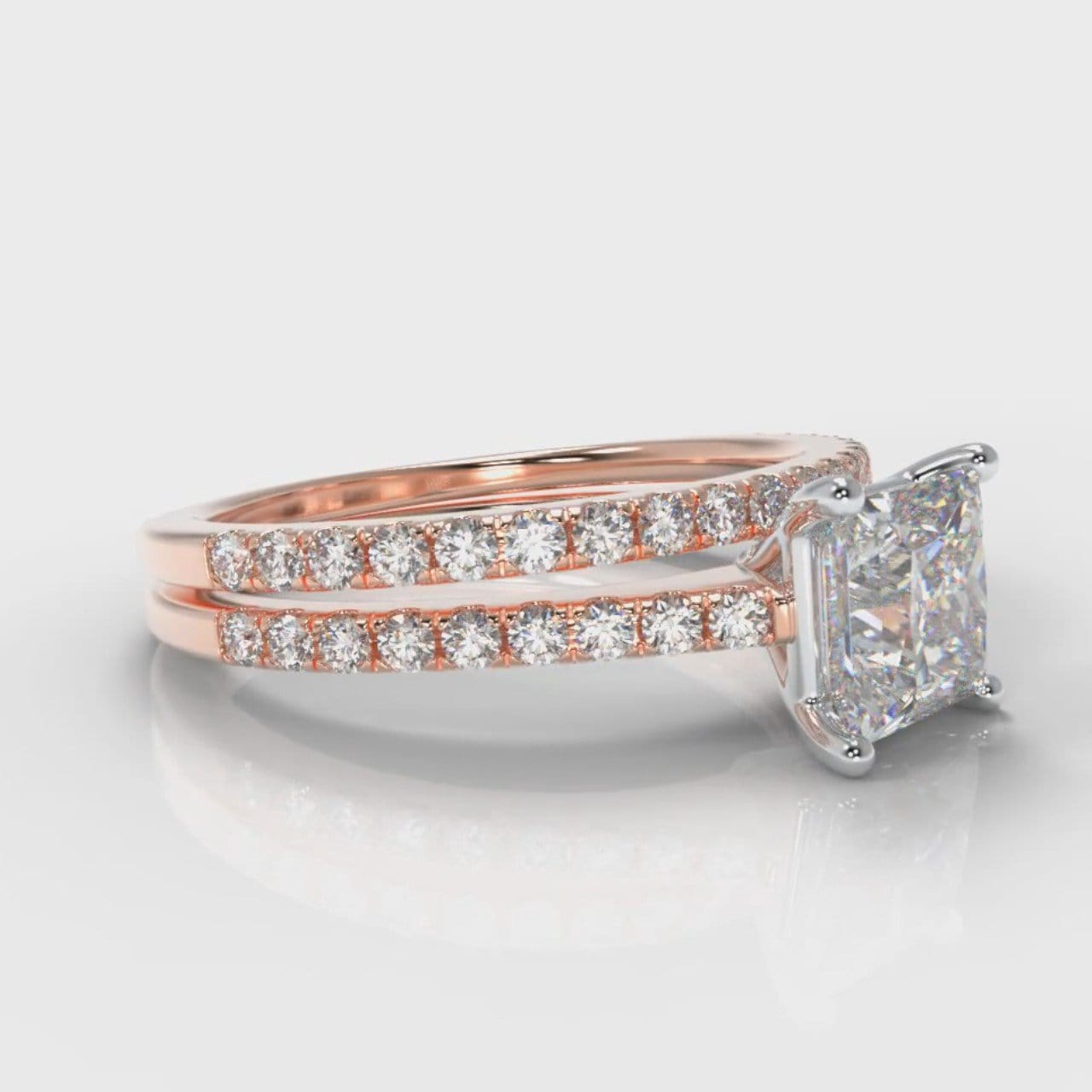 Petite Micropavé Princess Cut Diamond Bridal Set - Rose Gold