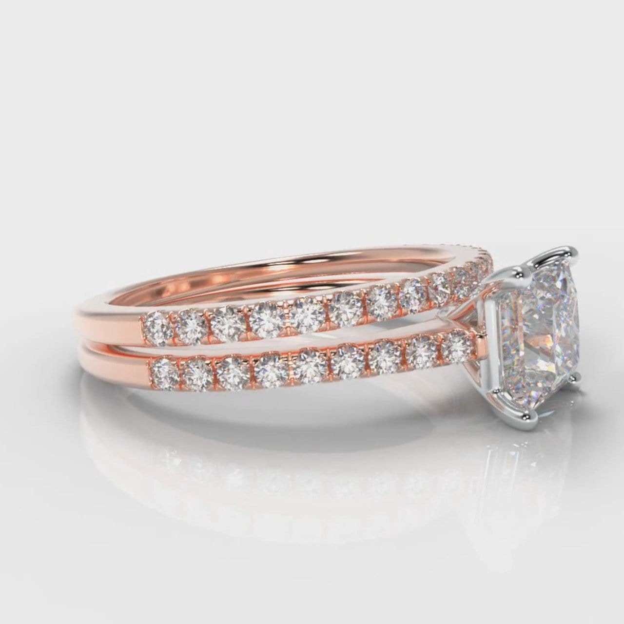 Petite Micropavé Princess Cut Diamond Bridal Set - Rose Gold