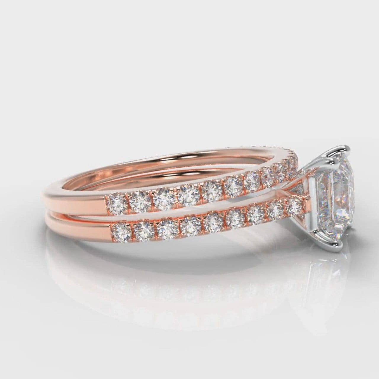 Petite Micropavé Princess Cut Diamond Bridal Set - Rose Gold