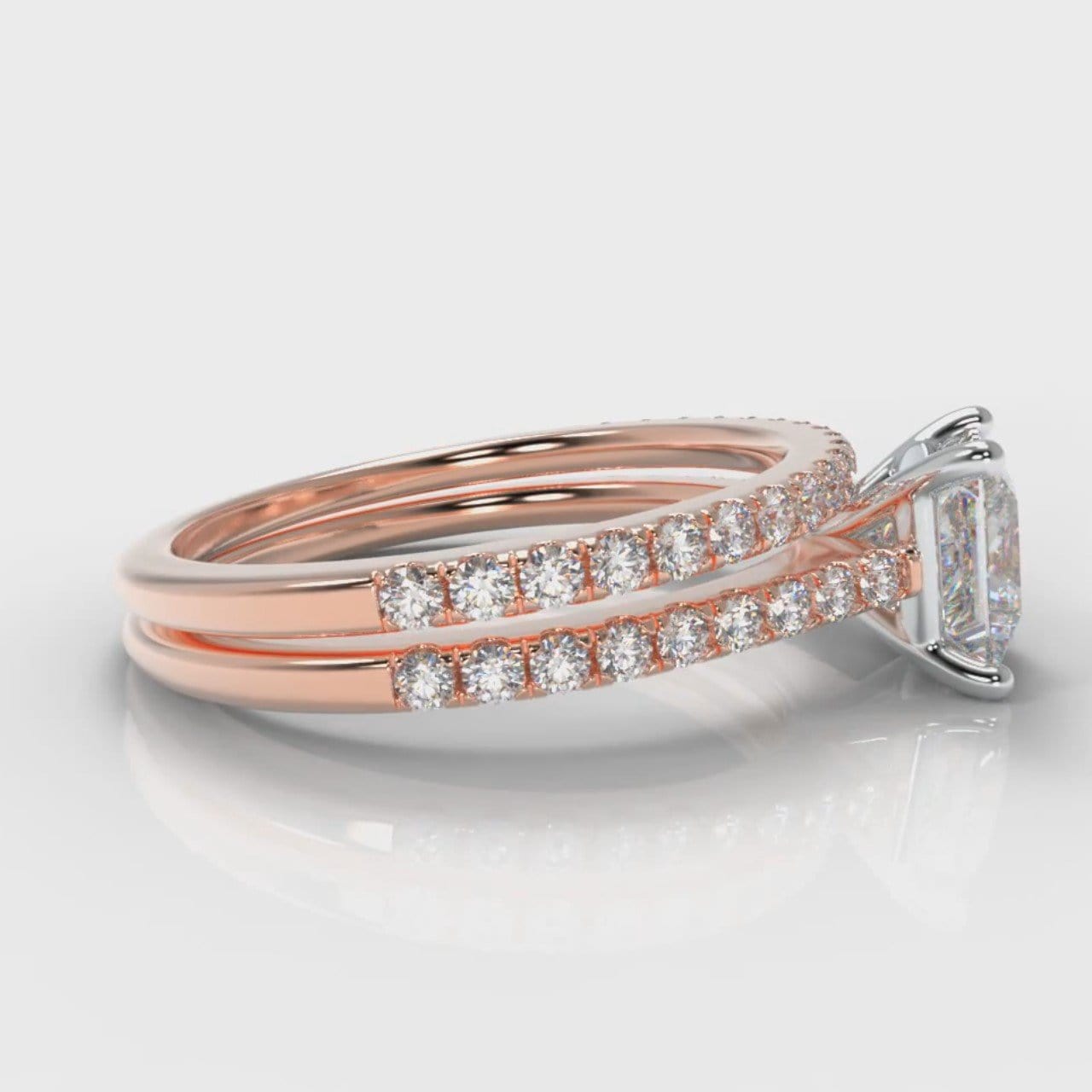Petite Micropavé Princess Cut Diamond Bridal Set - Rose Gold