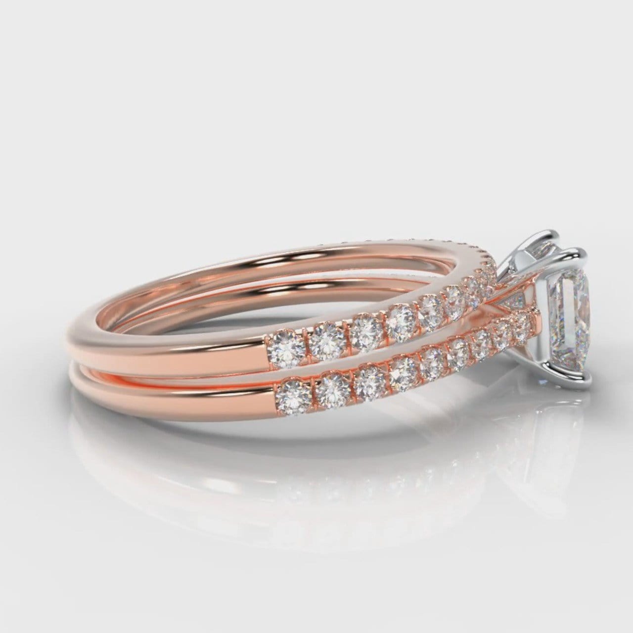 Petite Micropavé Princess Cut Diamond Bridal Set - Rose Gold