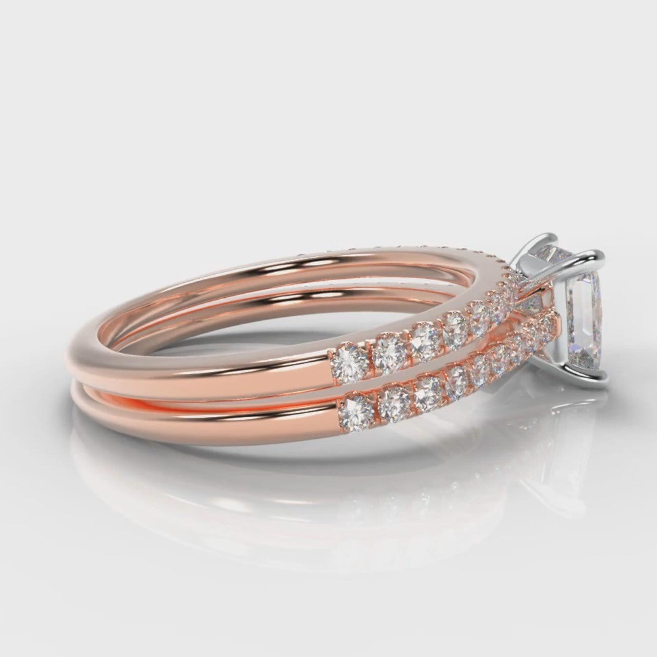 Petite Micropavé Princess Cut Diamond Bridal Set - Rose Gold