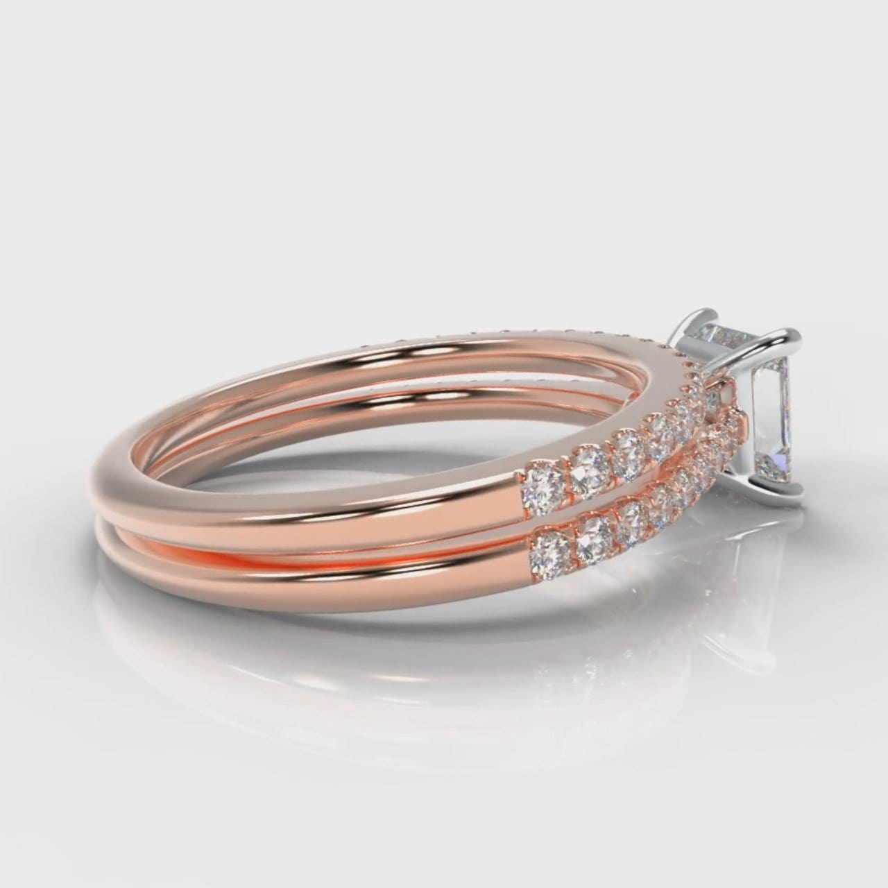 Petite Micropavé Princess Cut Diamond Bridal Set - Rose Gold