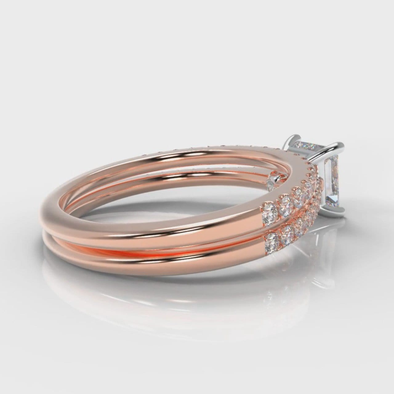 Petite Micropavé Princess Cut Diamond Bridal Set - Rose Gold
