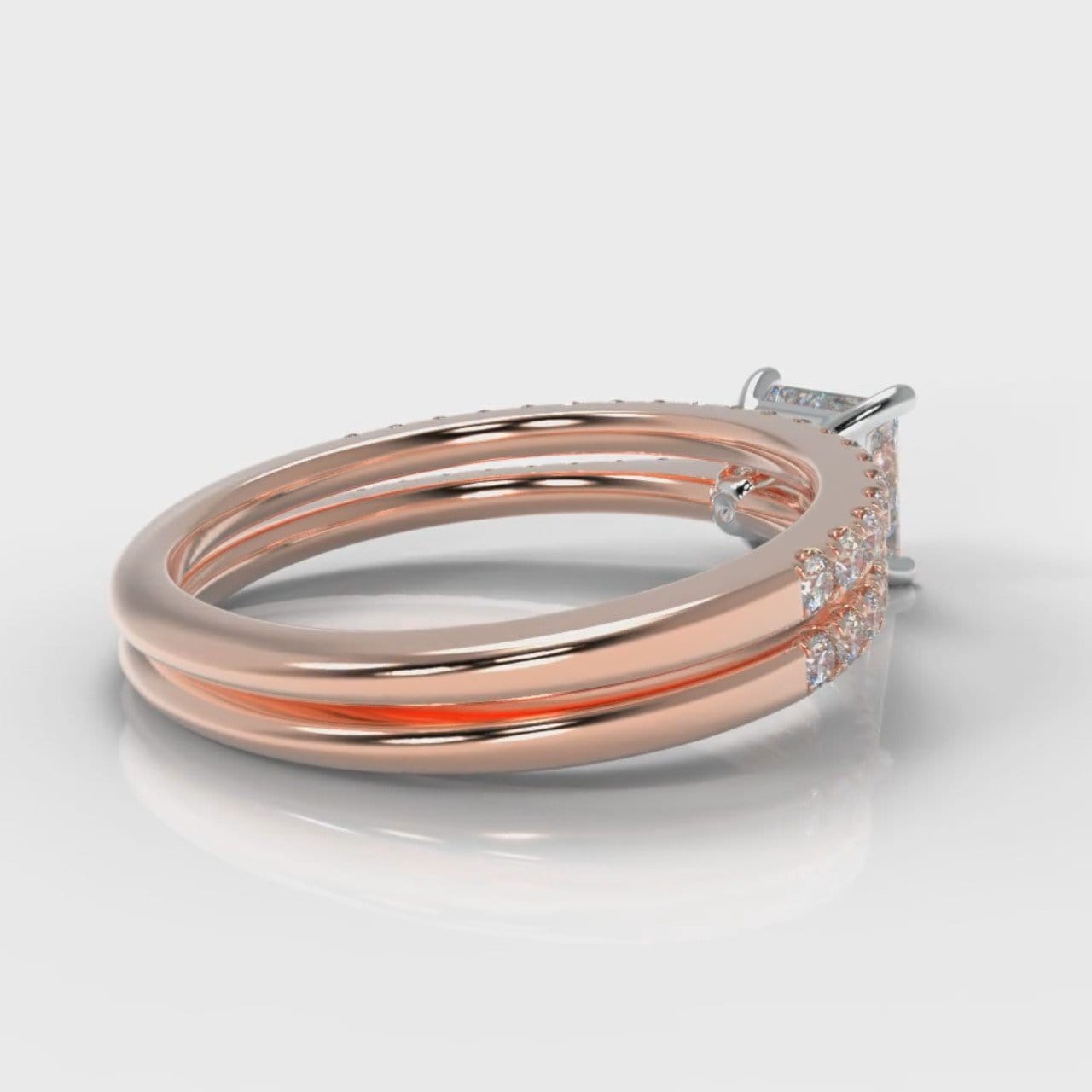 Petite Micropavé Princess Cut Diamond Bridal Set - Rose Gold
