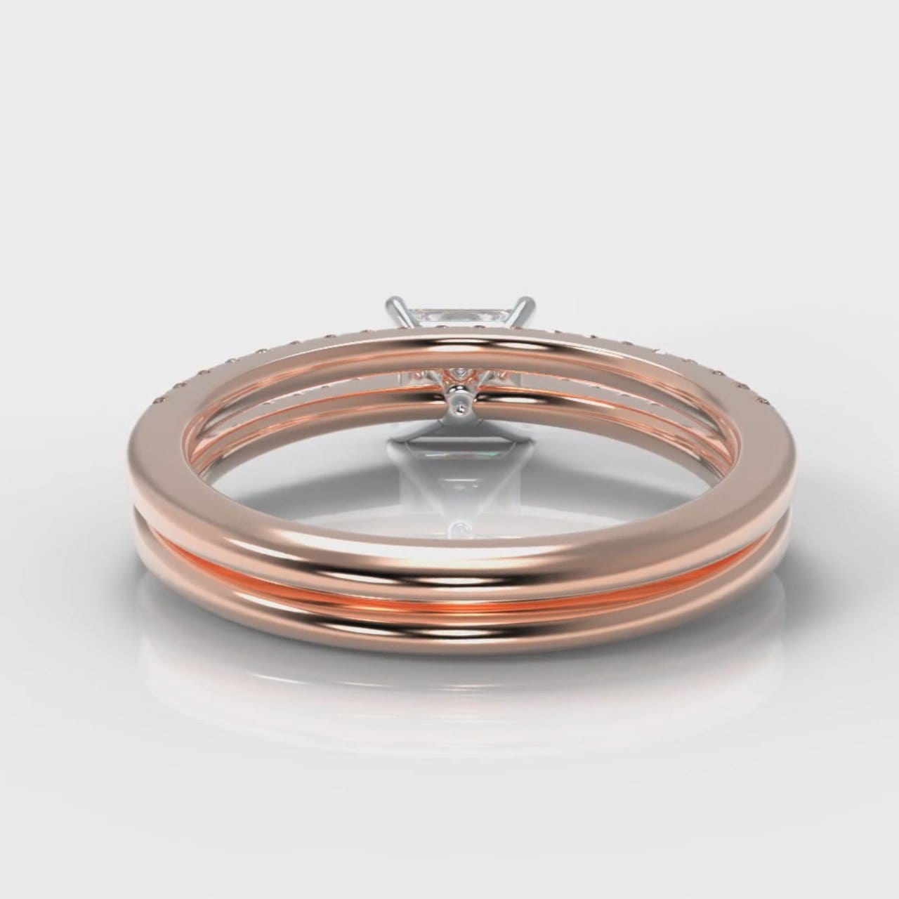 Petite Micropavé Princess Cut Diamond Bridal Set - Rose Gold