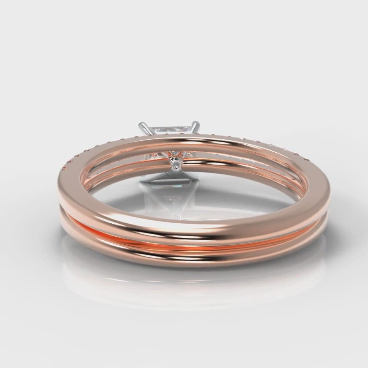 Petite Micropavé Princess Cut Diamond Bridal Set - Rose Gold