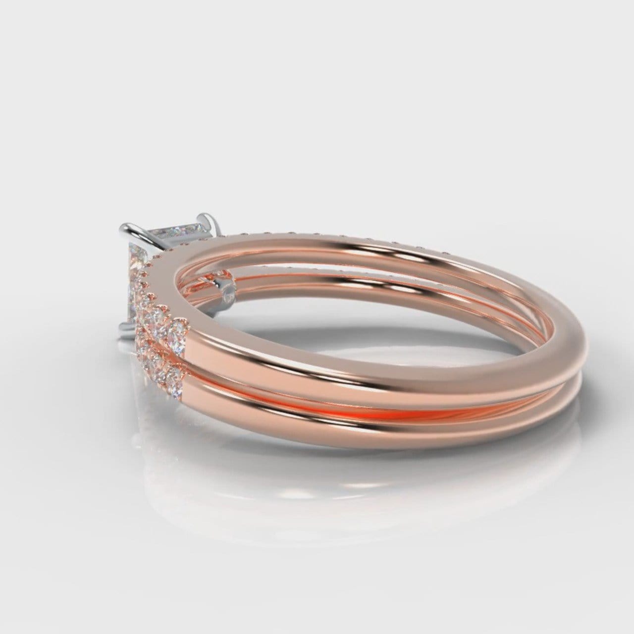 Petite Micropavé Princess Cut Diamond Bridal Set - Rose Gold