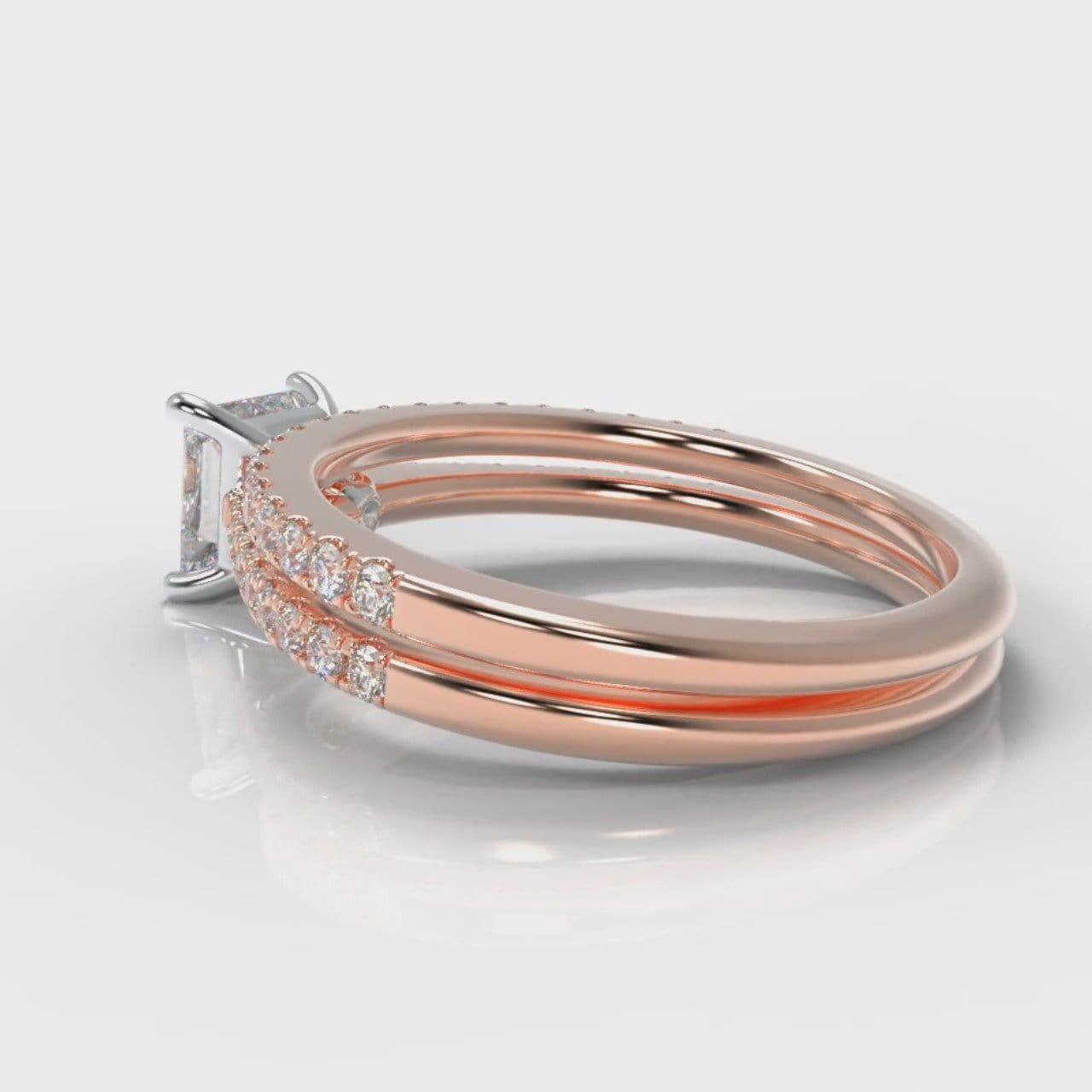 Petite Micropavé Princess Cut Diamond Bridal Set - Rose Gold