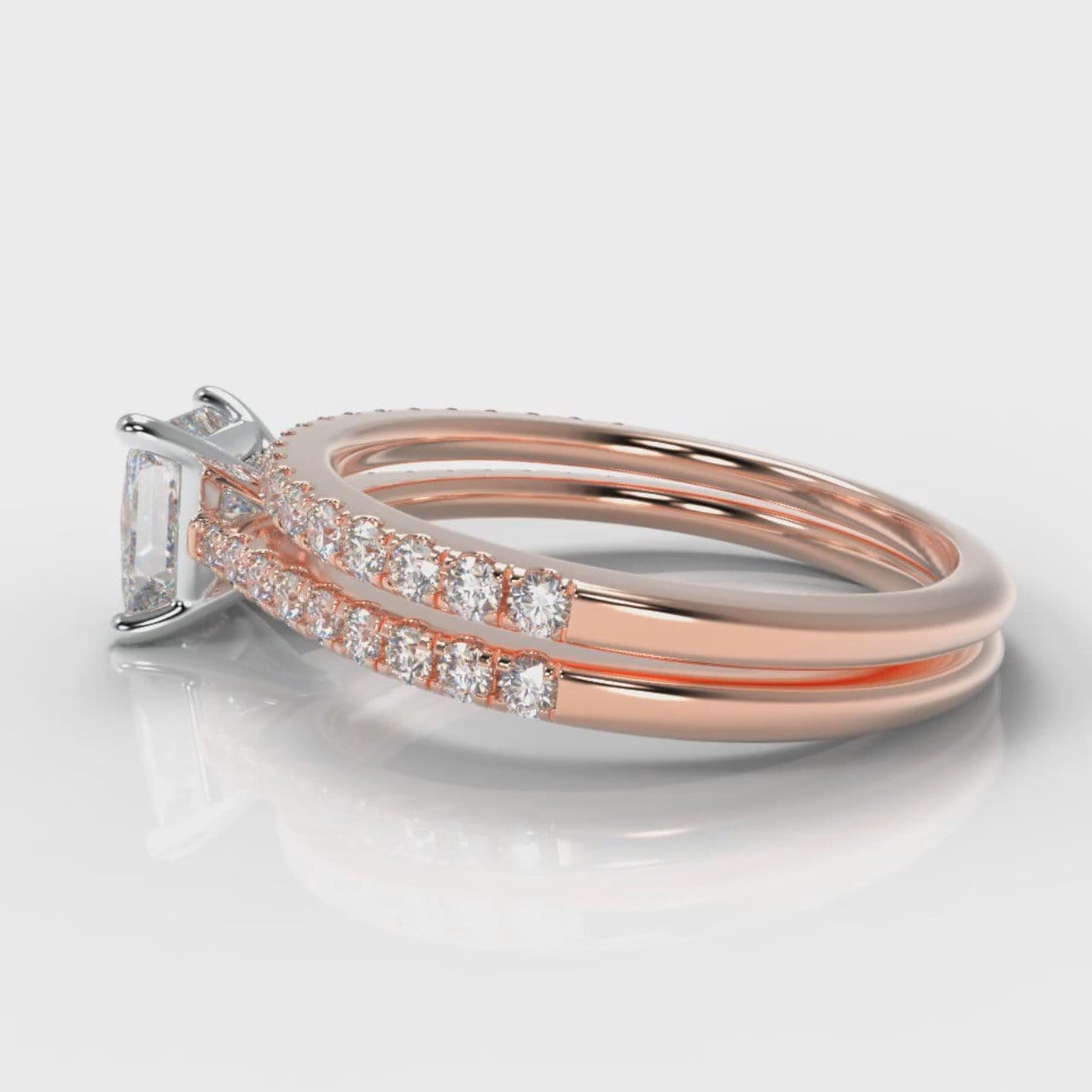Petite Micropavé Princess Cut Diamond Bridal Set - Rose Gold