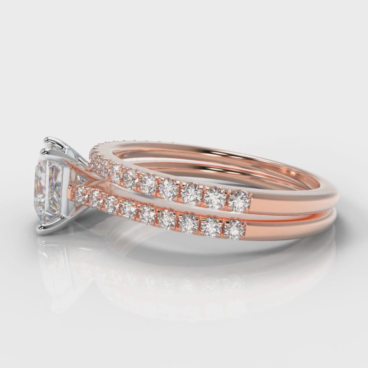 Petite Micropavé Princess Cut Diamond Bridal Set - Rose Gold