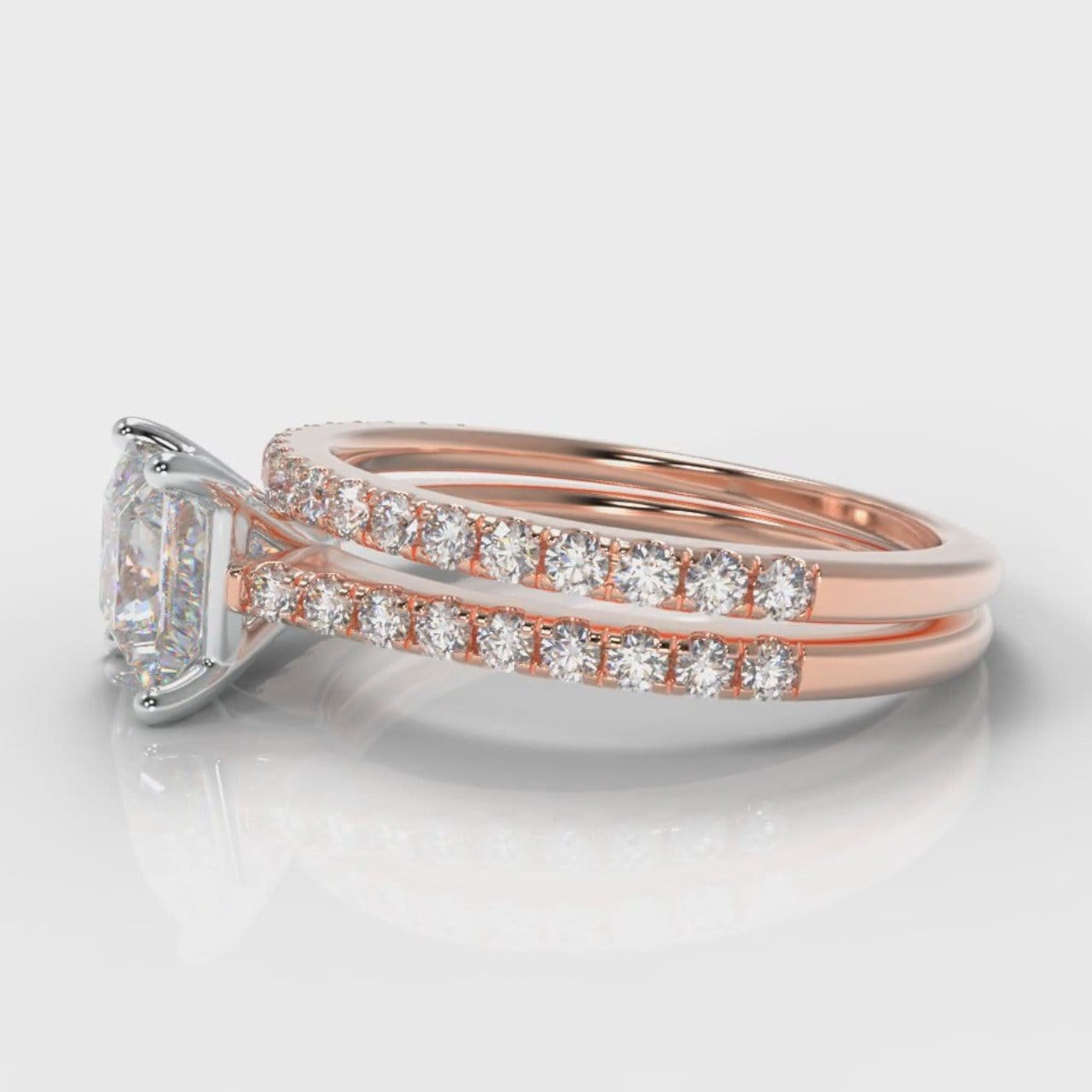 Petite Micropavé Princess Cut Diamond Bridal Set - Rose Gold