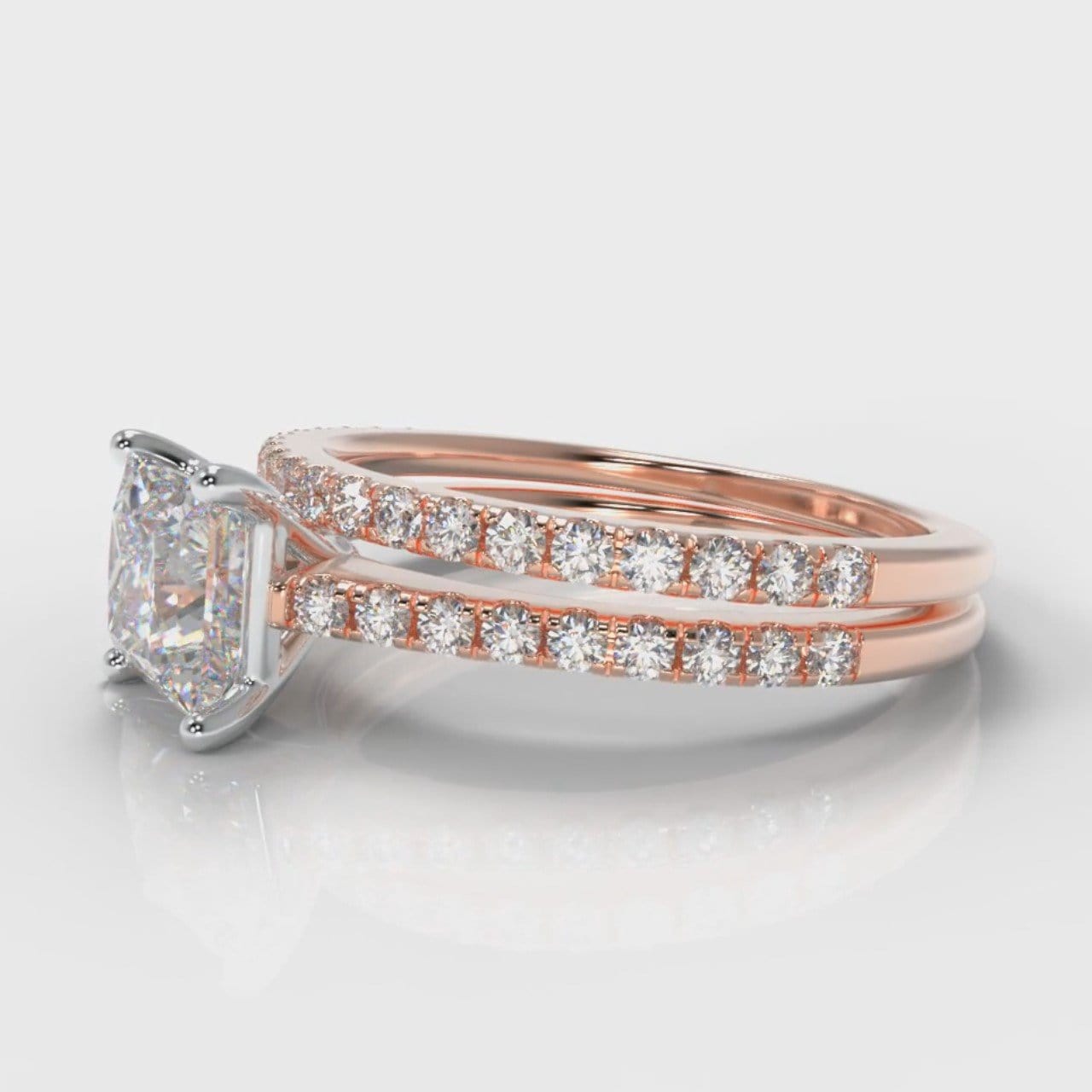 Petite Micropavé Princess Cut Diamond Bridal Set - Rose Gold