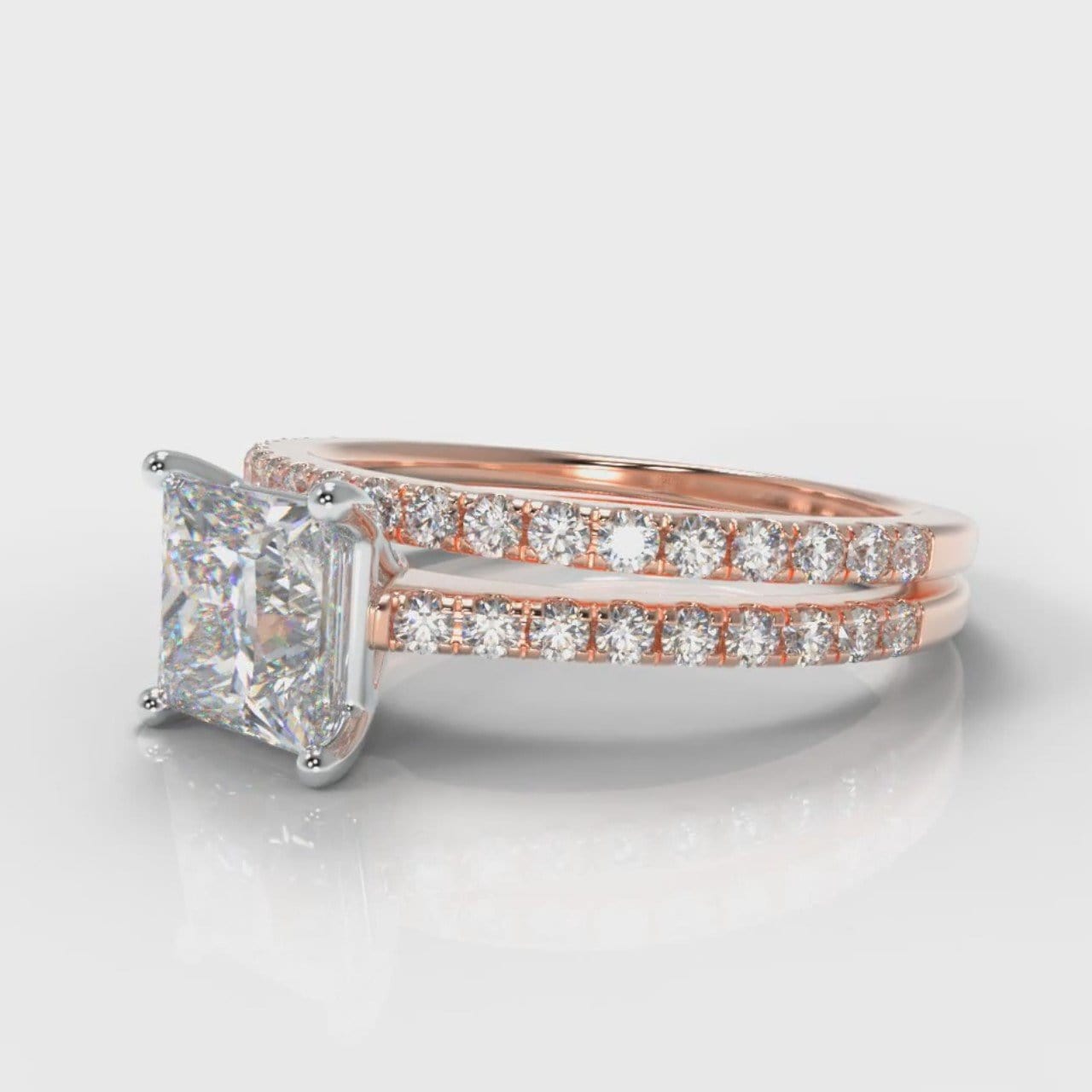 Petite Micropavé Princess Cut Diamond Bridal Set - Rose Gold
