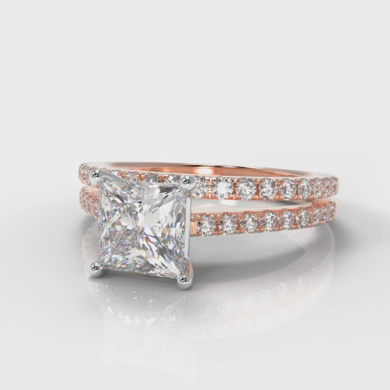 Petite Micropavé Princess Cut Diamond Bridal Set - Rose Gold