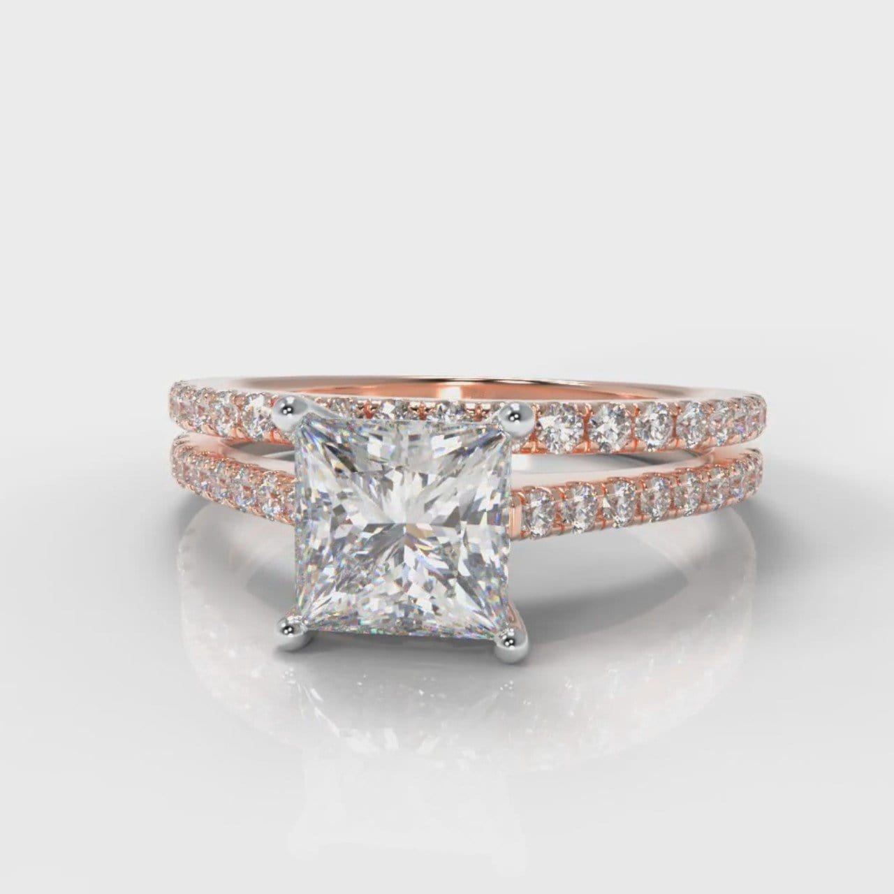 Petite Micropavé Princess Cut Diamond Bridal Set - Rose Gold
