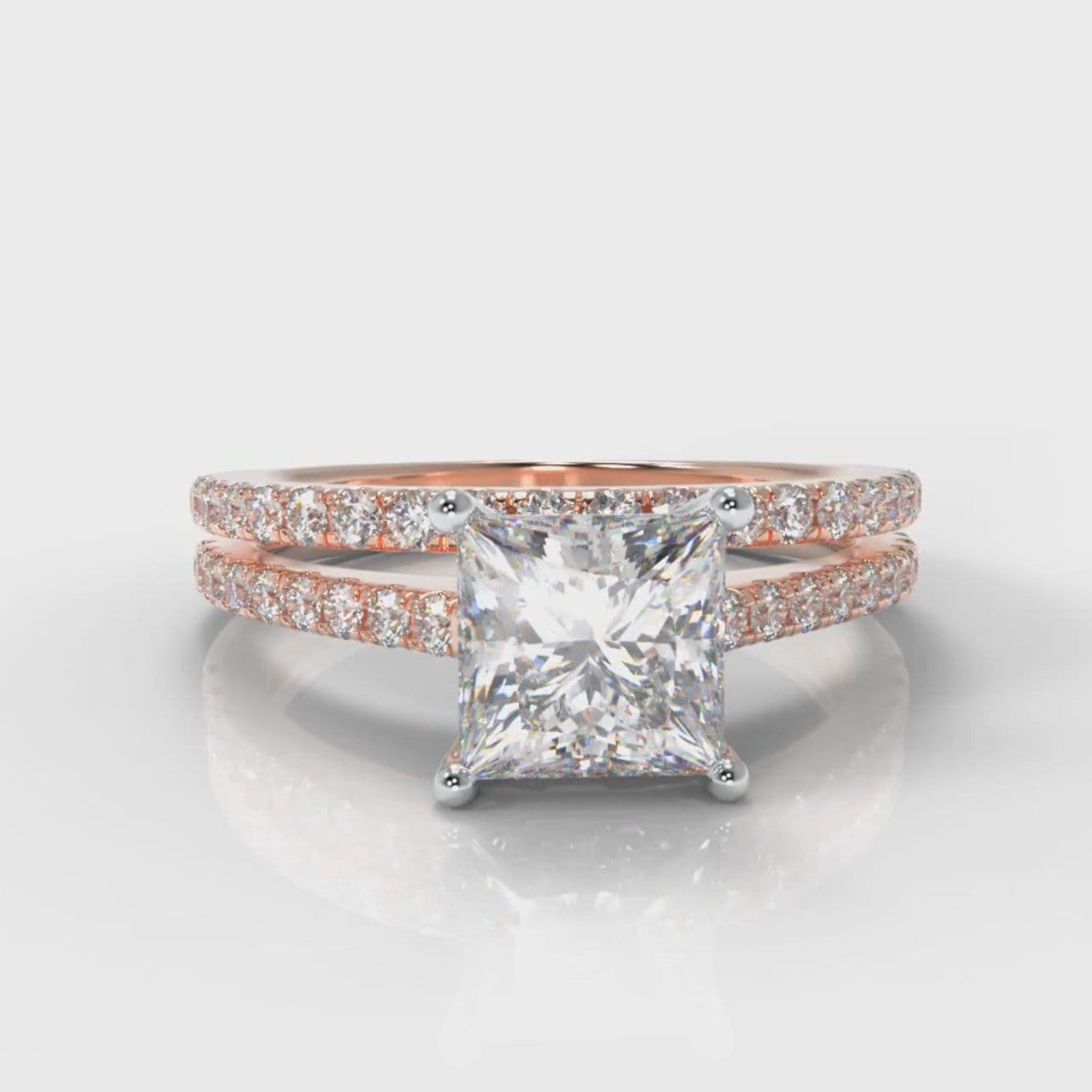 Petite Micropavé Princess Cut Diamond Bridal Set - Rose Gold