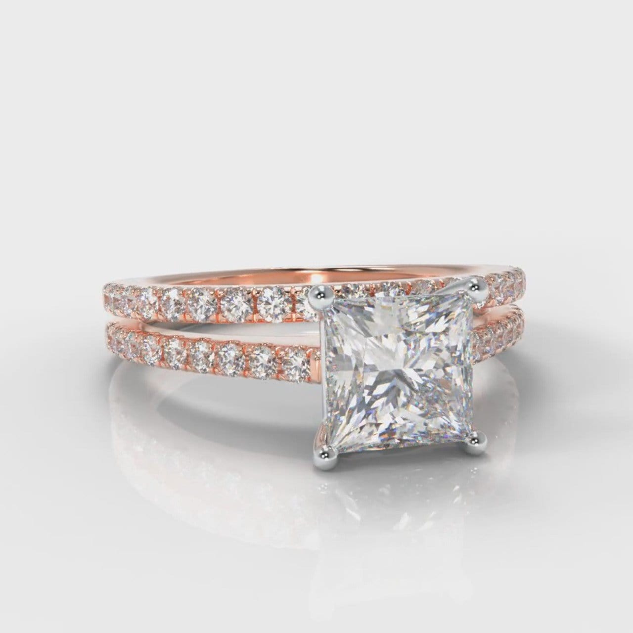 Petite Micropavé Princess Cut Diamond Bridal Set - Rose Gold