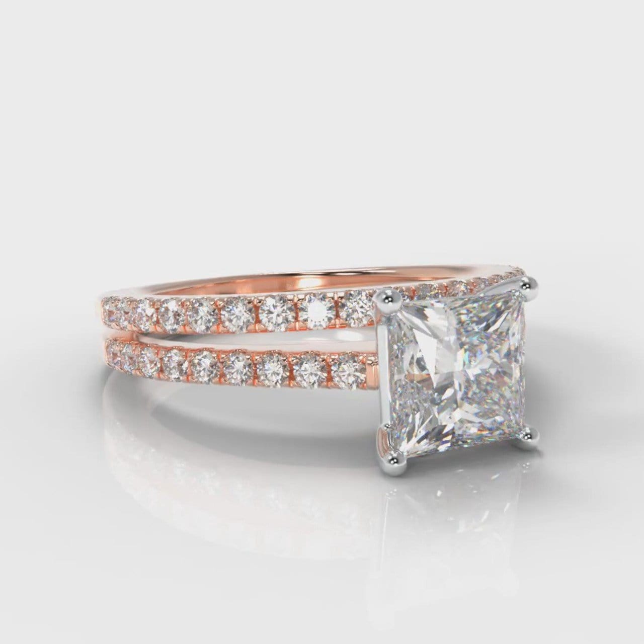 Petite Micropavé Princess Cut Diamond Bridal Set - Rose Gold