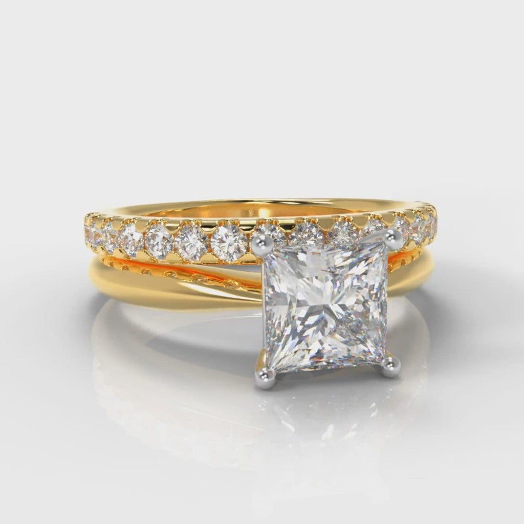 Carrée Solitaire Princess Cut Diamond Bridal Set - Yellow Gold