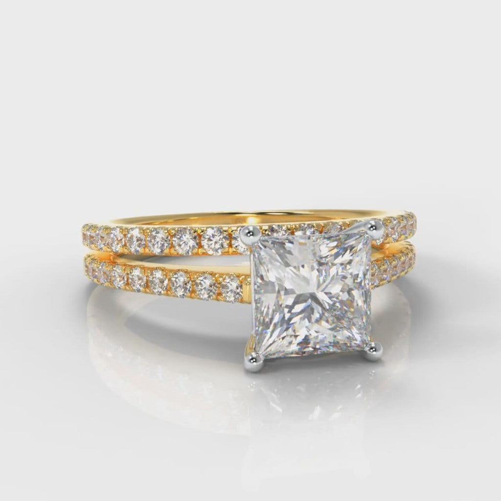 Petite Micropavé Princess Cut Diamond Bridal Set - Yellow Gold