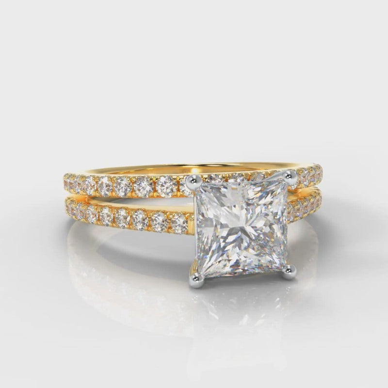 Petite Micropavé Princess Cut Diamond Bridal Set - Yellow Gold