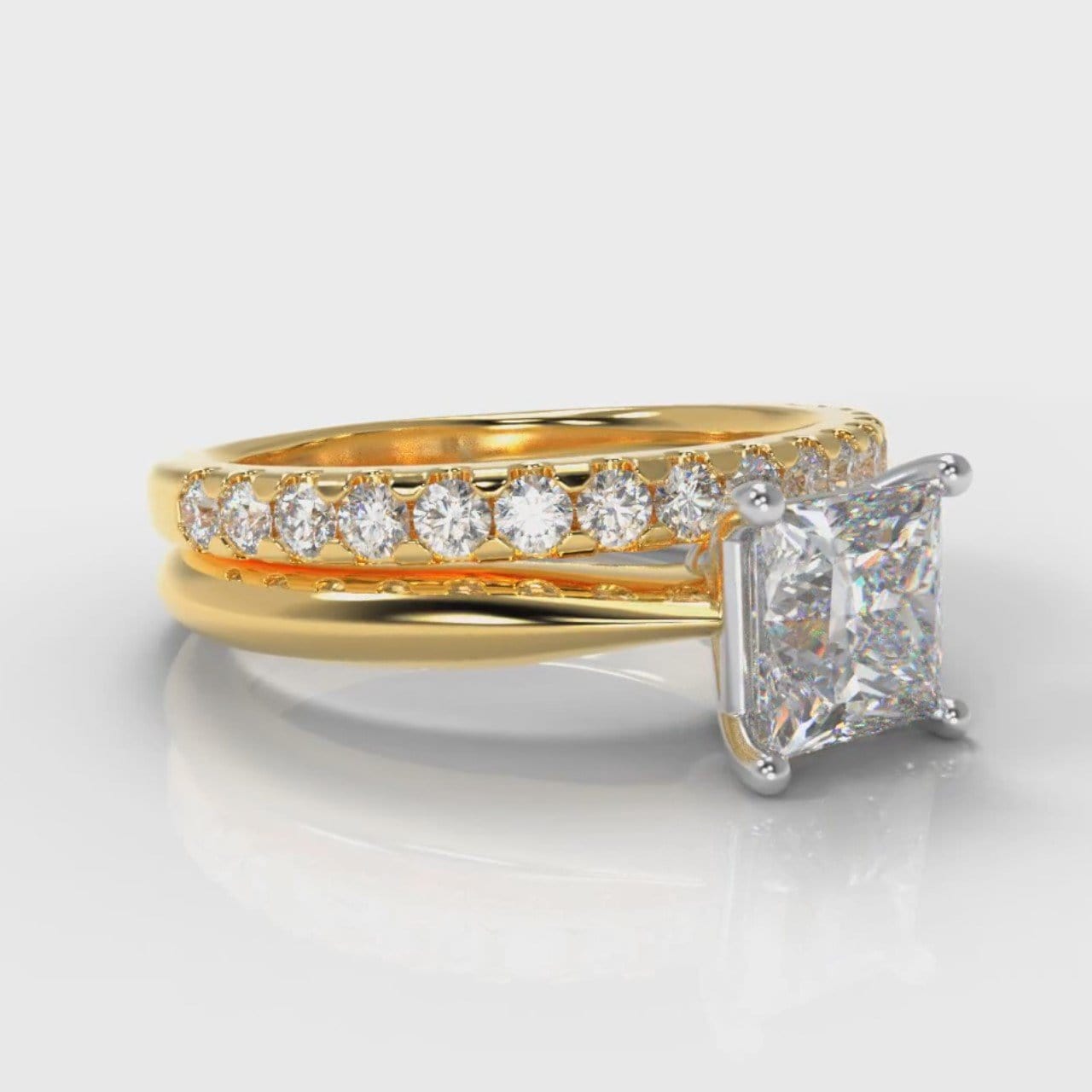 Carrée Solitaire Princess Cut Diamond Bridal Set - Yellow Gold