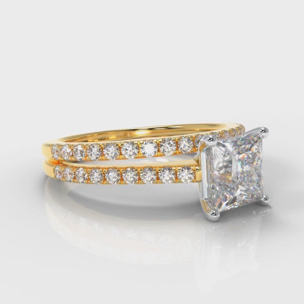 Petite Micropavé Princess Cut Diamond Bridal Set - Yellow Gold