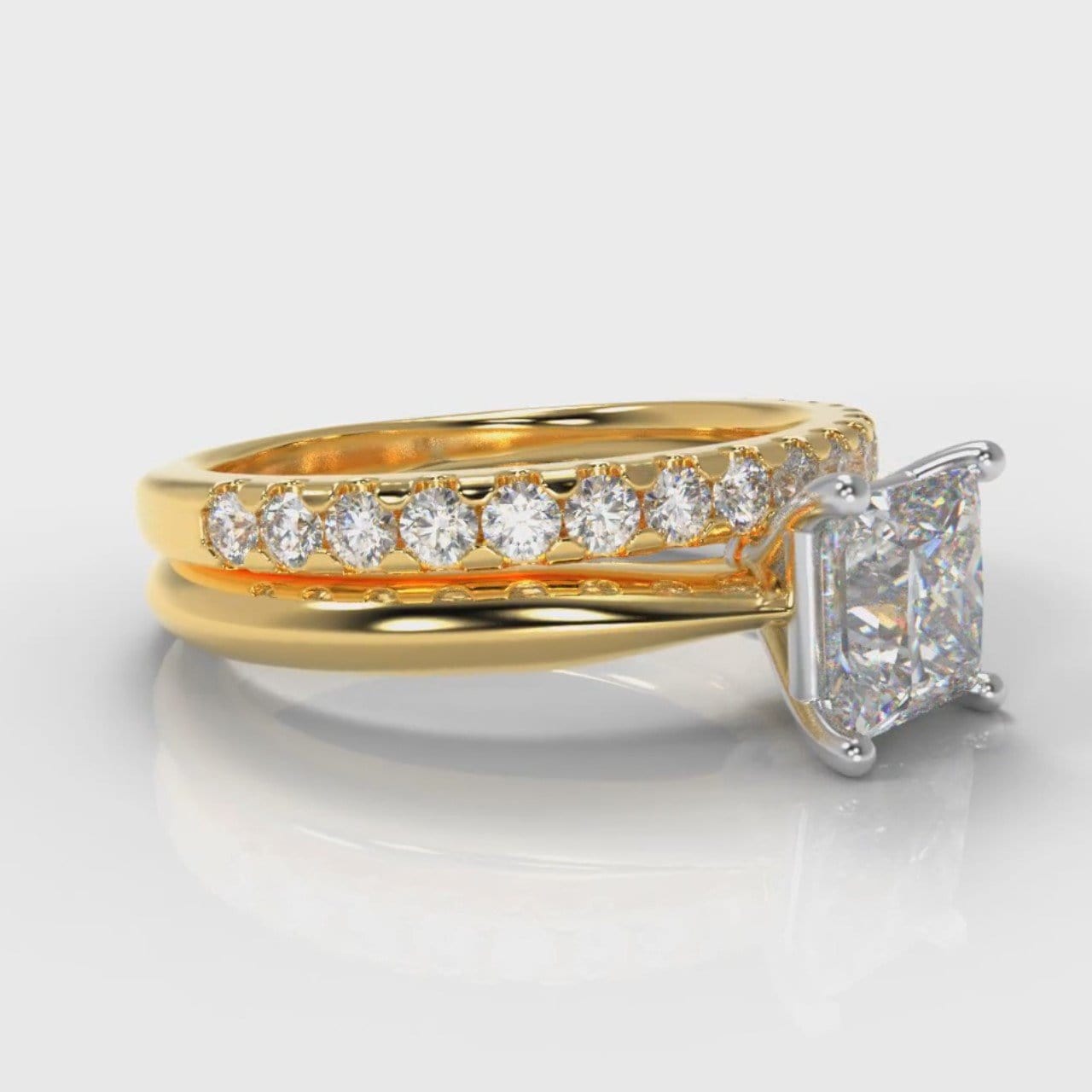 Carrée Solitaire Princess Cut Diamond Bridal Set - Yellow Gold