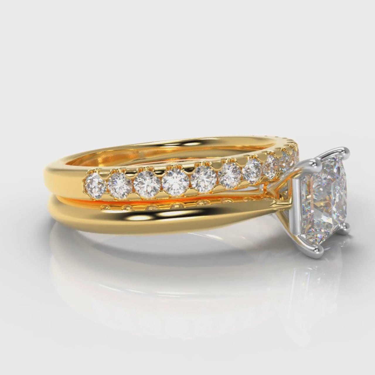 Carrée Solitaire Princess Cut Diamond Bridal Set - Yellow Gold