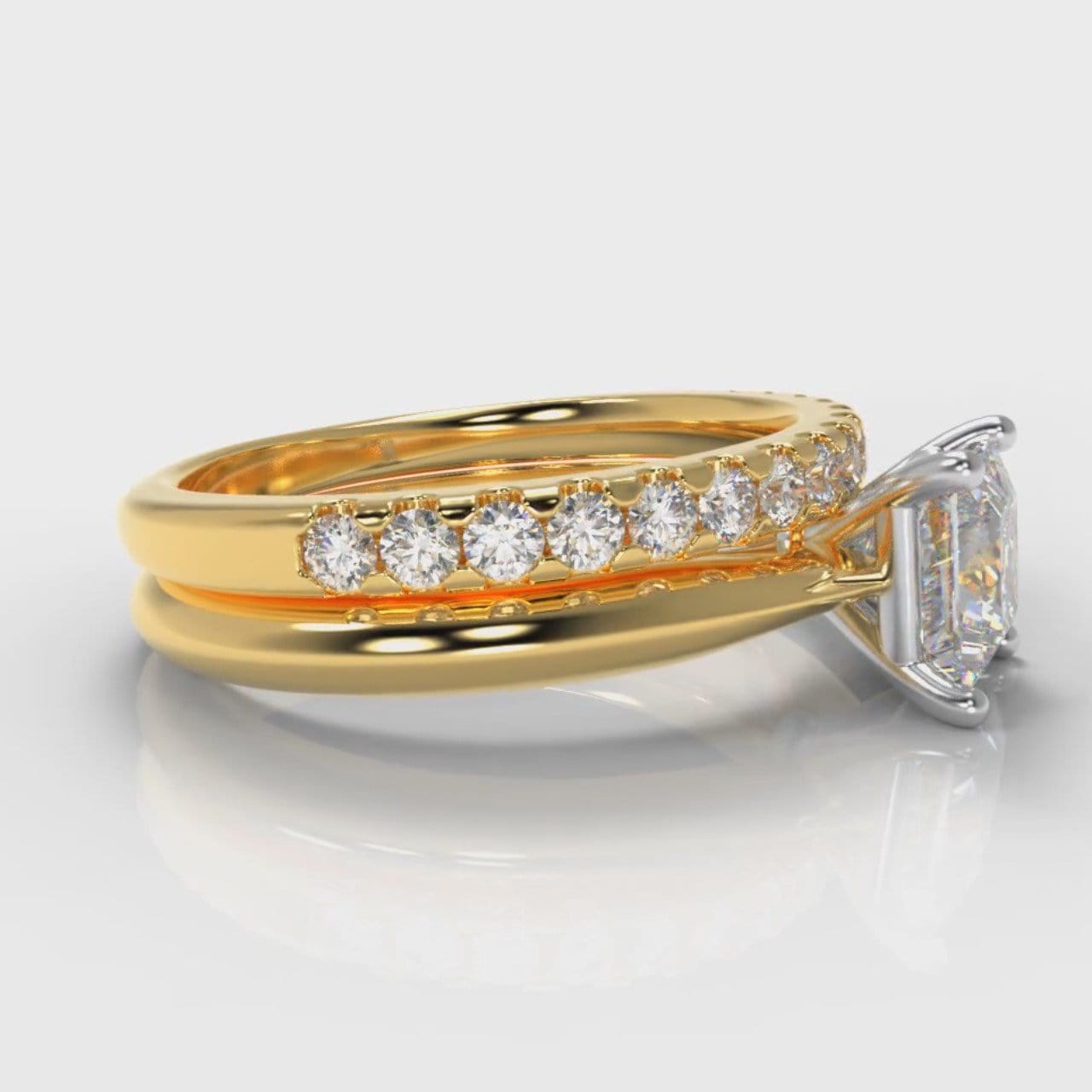 Carrée Solitaire Princess Cut Diamond Bridal Set - Yellow Gold