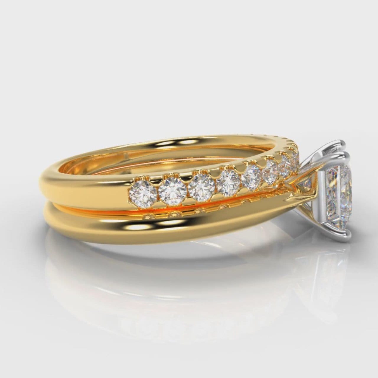 Carrée Solitaire Princess Cut Diamond Bridal Set - Yellow Gold