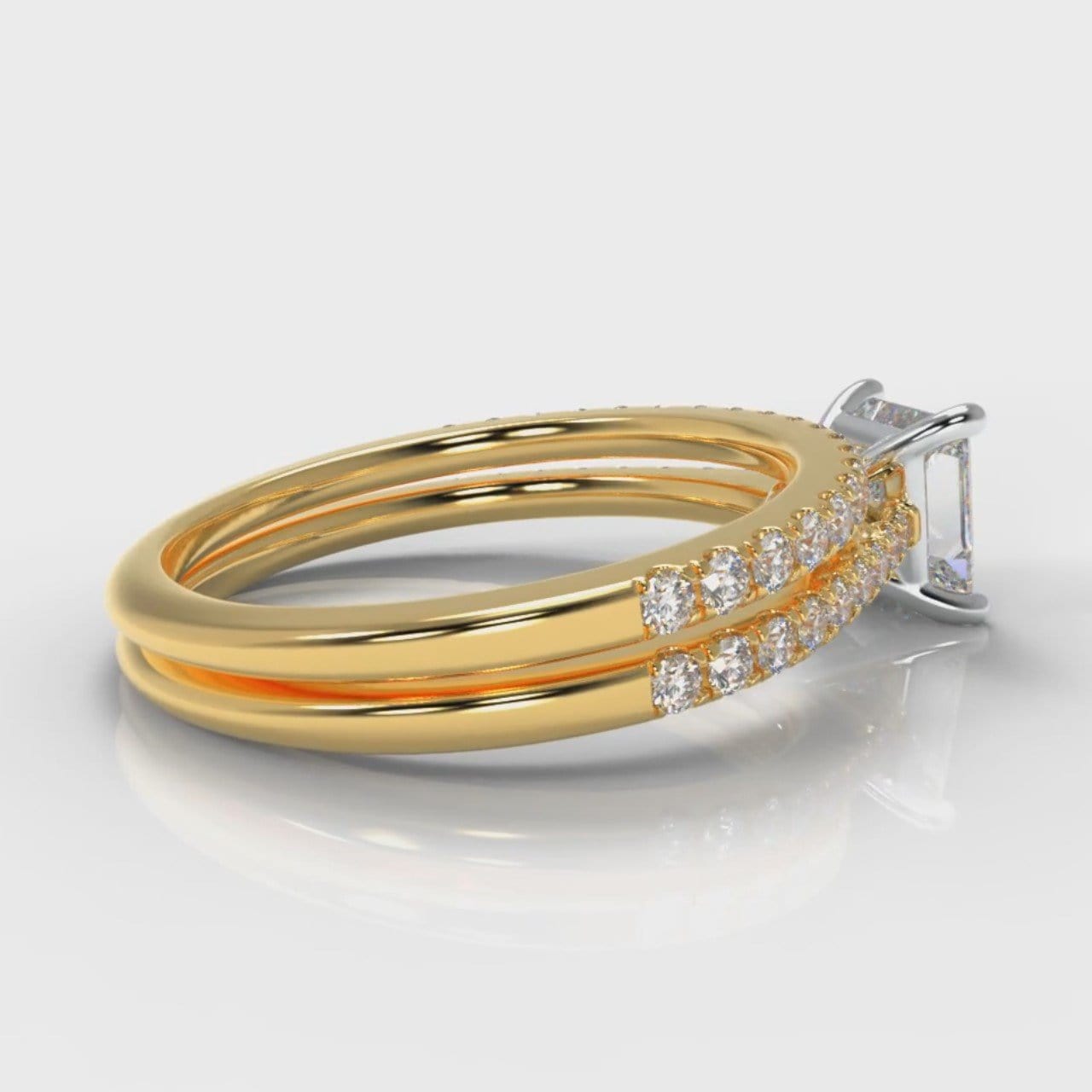 Petite Micropavé Princess Cut Diamond Bridal Set - Yellow Gold